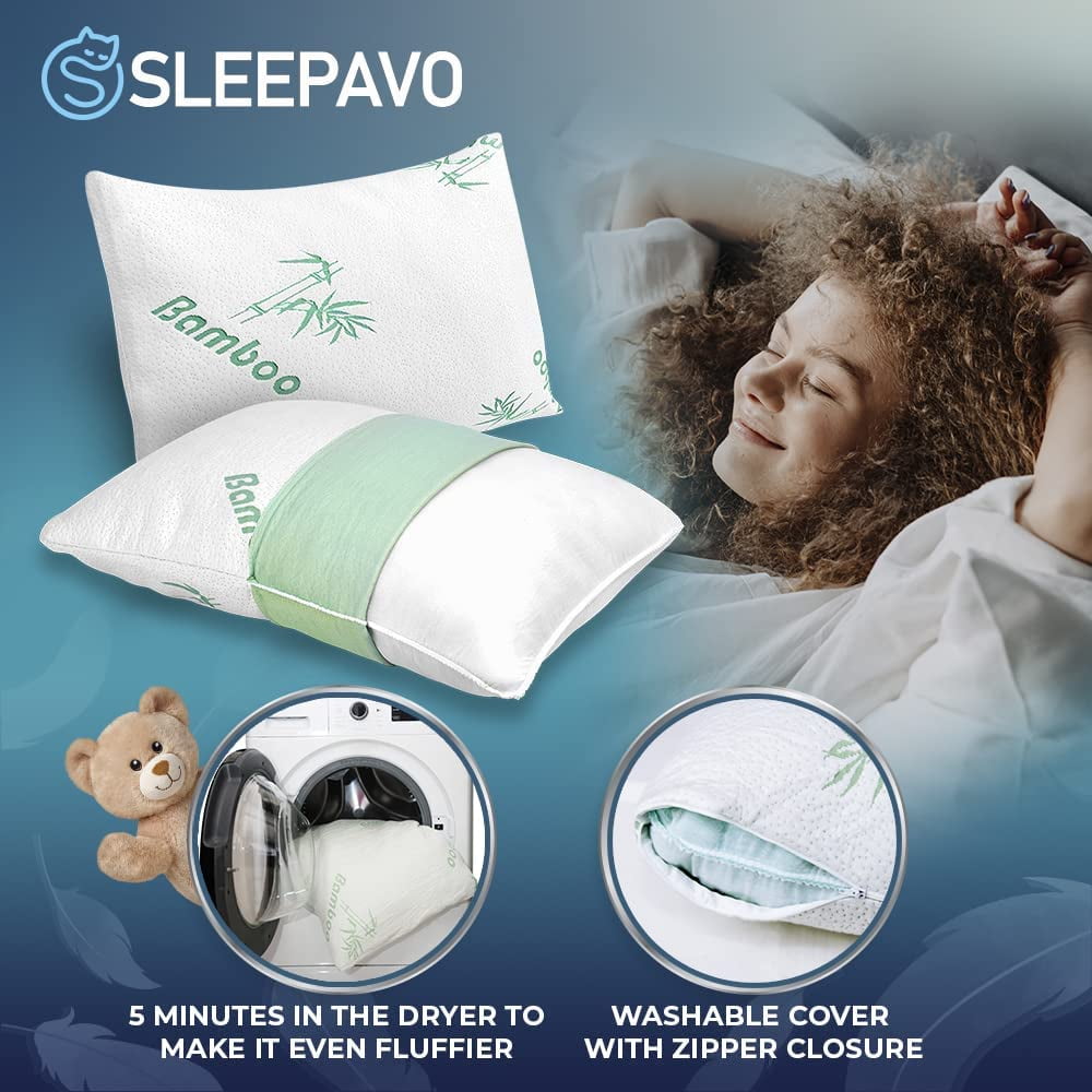 Memory Foam Pillows Queen Size Set of 2 - Cooling Bed Pillows for Sleeping - Back, Stomach, Side Sleeper Firm, Comfy ... - Image 3