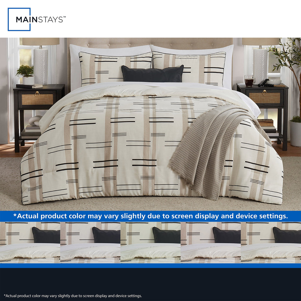 Full/Queen Comforter Set, All-Season, 5-Piece, Tan Modern - Image 5