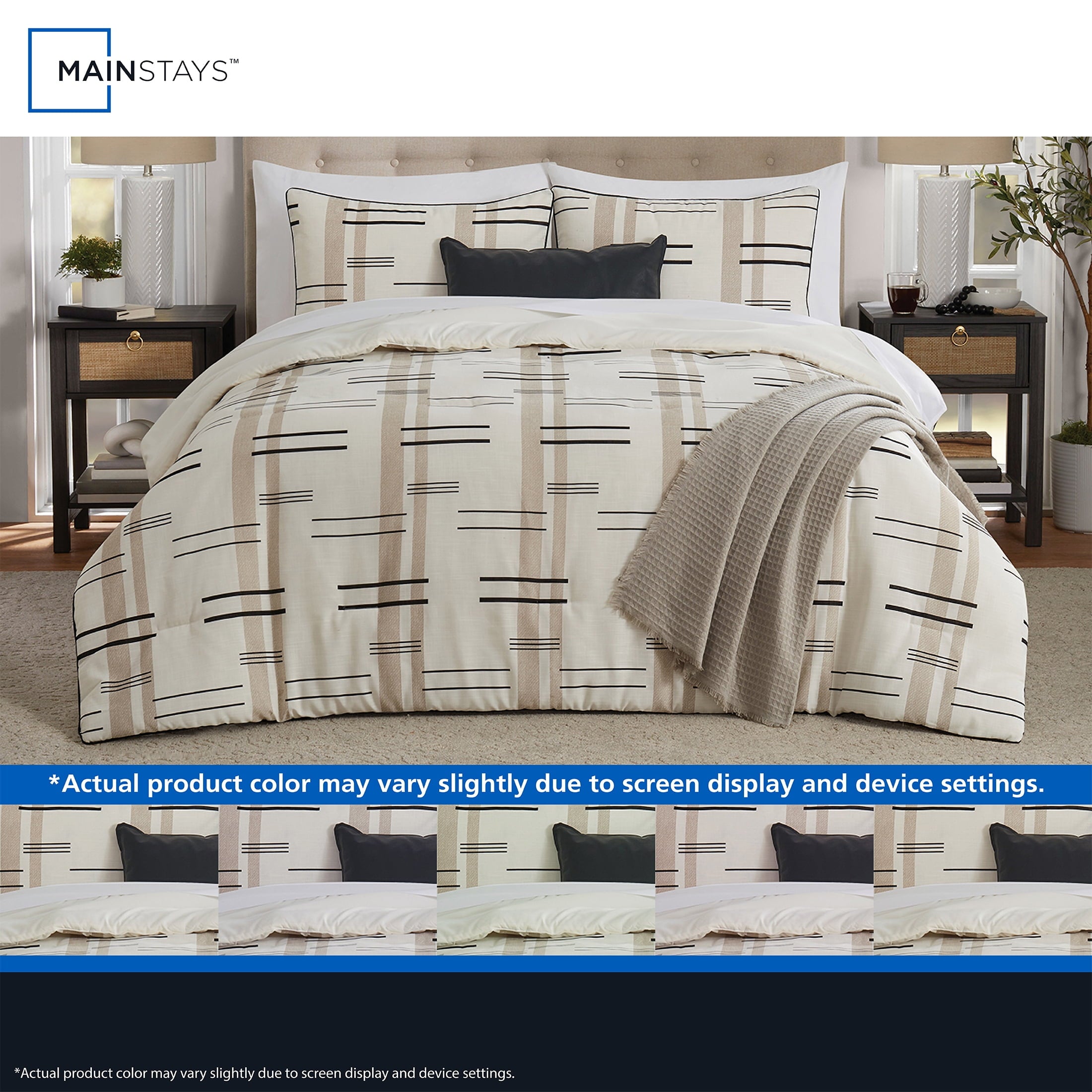 Full/Queen Comforter Set, All-Season, 5-Piece, Tan Modern - Image 5