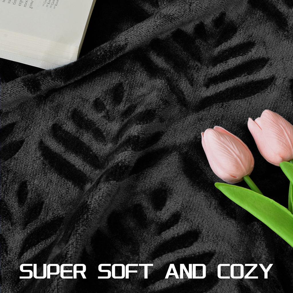 Fleece Throw Blanket for Couch, Leaves Pattern Super Soft and Cozy Blankets, Plush Fuzzy Lightweight, Black, 50"x60" - Image 4
