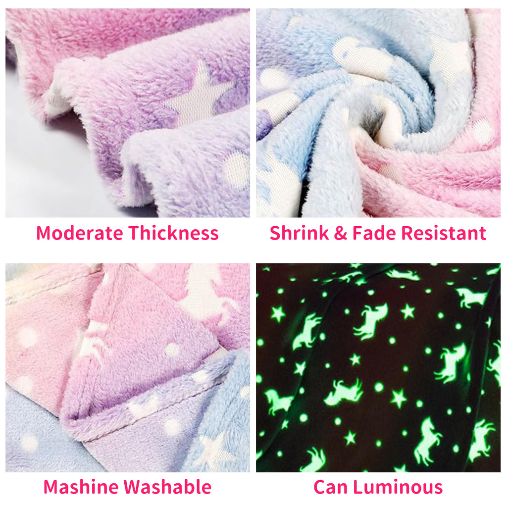Glow in The Dark Pony Blanket for Kids, 50"x60" Soft Cozy Luminous Flannel Blanket, Christmas Birthday Gift for Girls... - Image 4