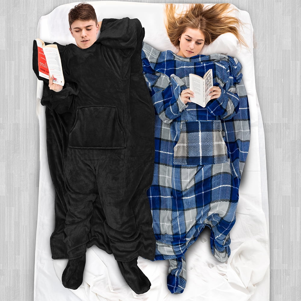 Fleece Blanket with Sleeves, Foot Pockets for Women Men Adults, Plush Wearable Blanket Throw Wrap, Warm Snuggle Blank... - Image 5