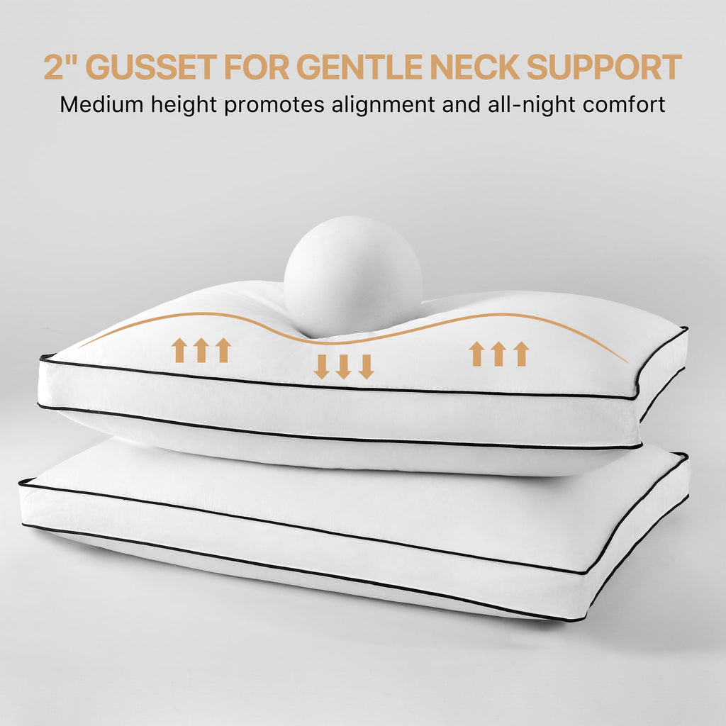 Gusseted Feather Down Pillow Set of 2, Medium Firm Hotel Bed Pillows 2 Pack, Queen Size for Side Sleepers, 20 x 30 in - Image 5