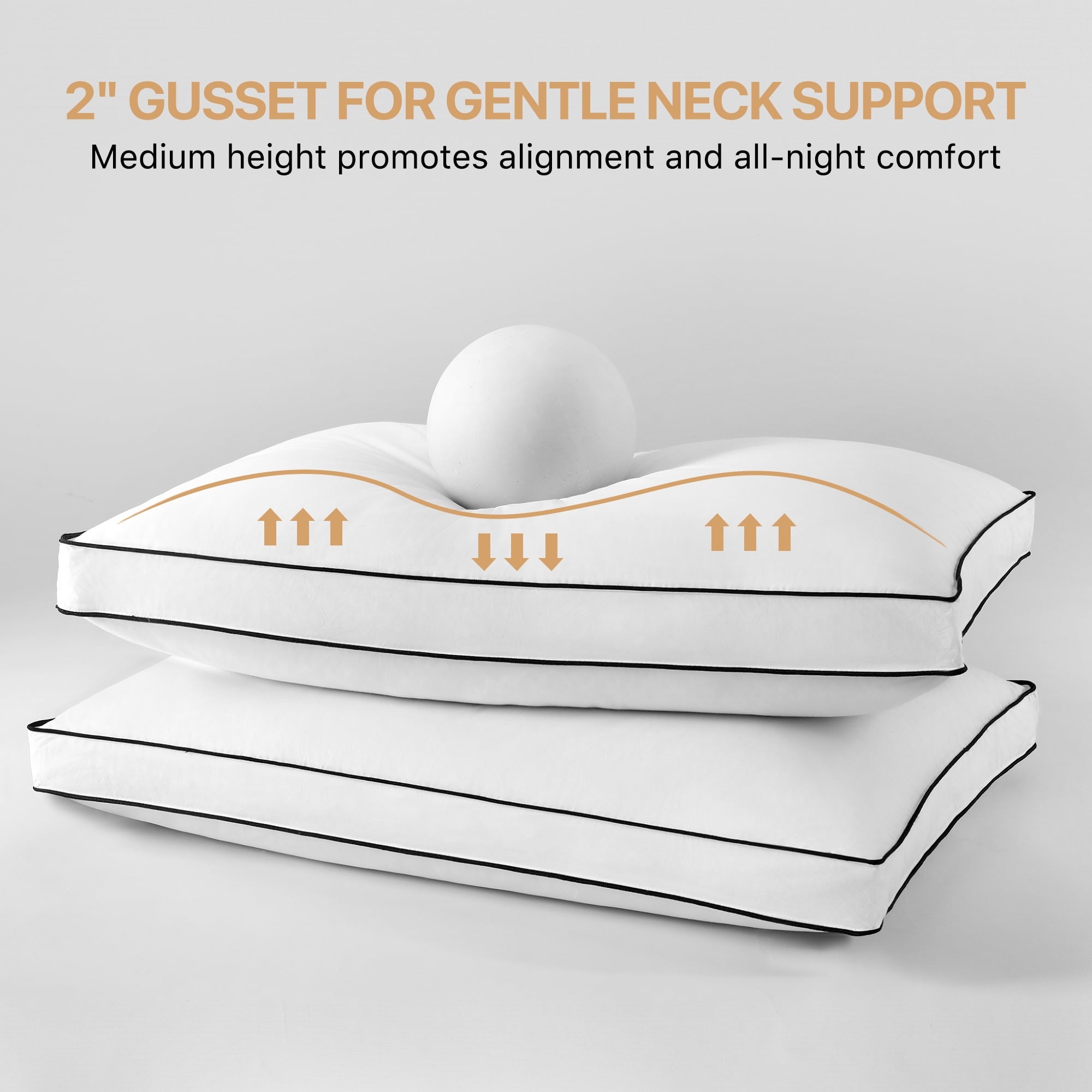 Gusseted Feather Down Pillow Set of 2, Medium Firm Hotel Bed Pillows 2 Pack, Queen Size for Side Sleepers, 20 x 30 in - Image 5