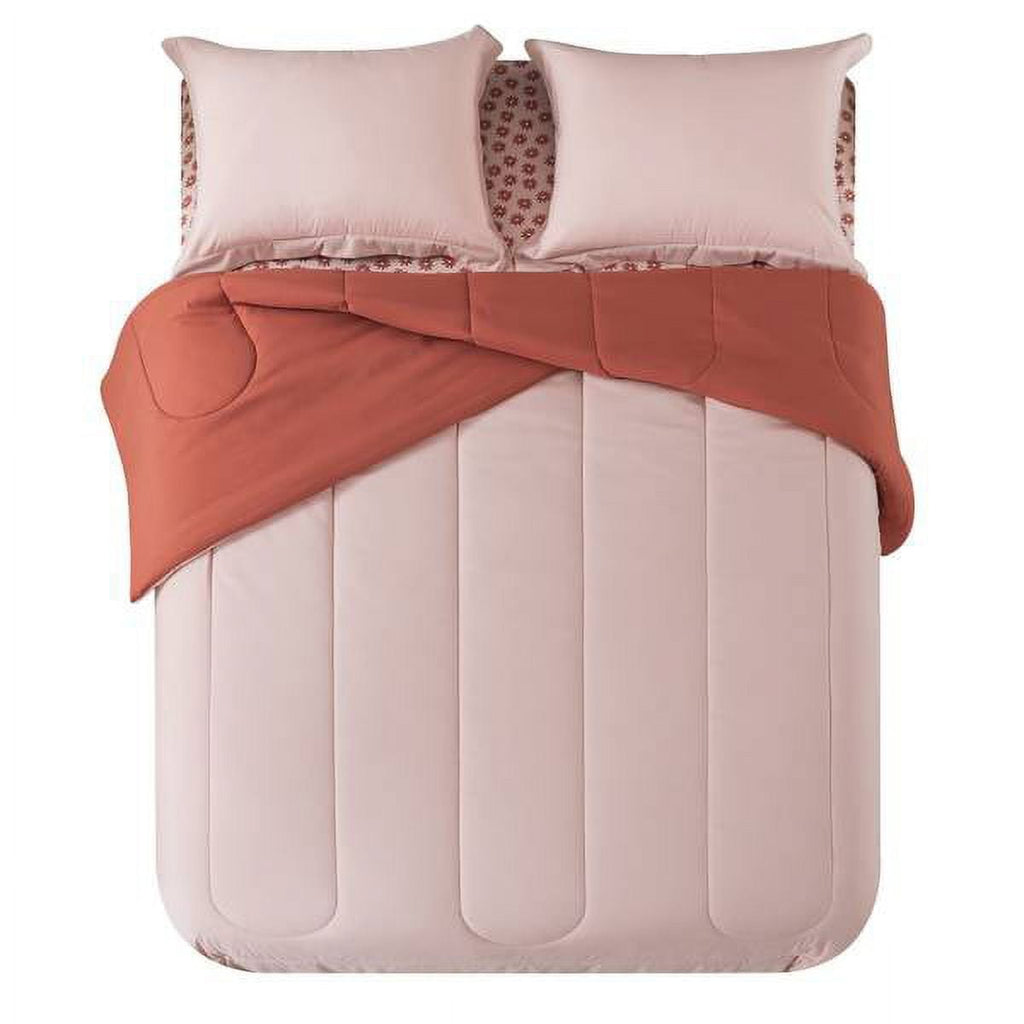 7-Piece Reversible Bed in a Bag Comforter Set with Sheets, Pink, Queen - Image 2