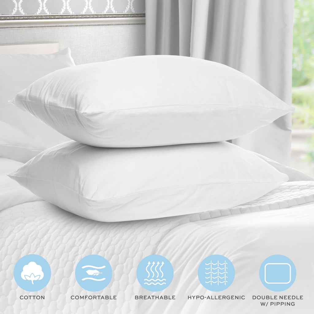 White Classic Bed Pillows for Sleeping 2 Pc Set, Queen Size Pillow Side Sleeper Set, Down Alternative Luxury Hotel Soft Pillow 28x20 Inches - Image 2