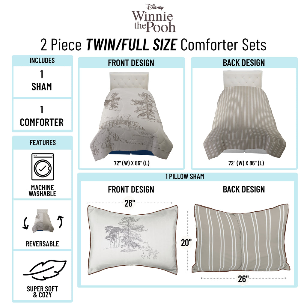 Winnie The Pooh Kids 2 Piece Khaki Comforter and Sham Bedding Set, Twin/Full - Image 5