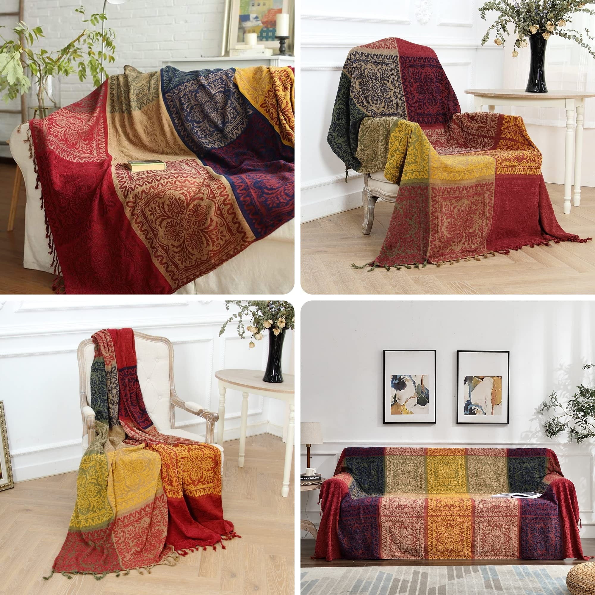 75x60 Inch Machine Wash Boho Tribal Throws Blankets Colorful Bohemian Hippie Chenille Throw Covers Couch Furniture So... - Image 2