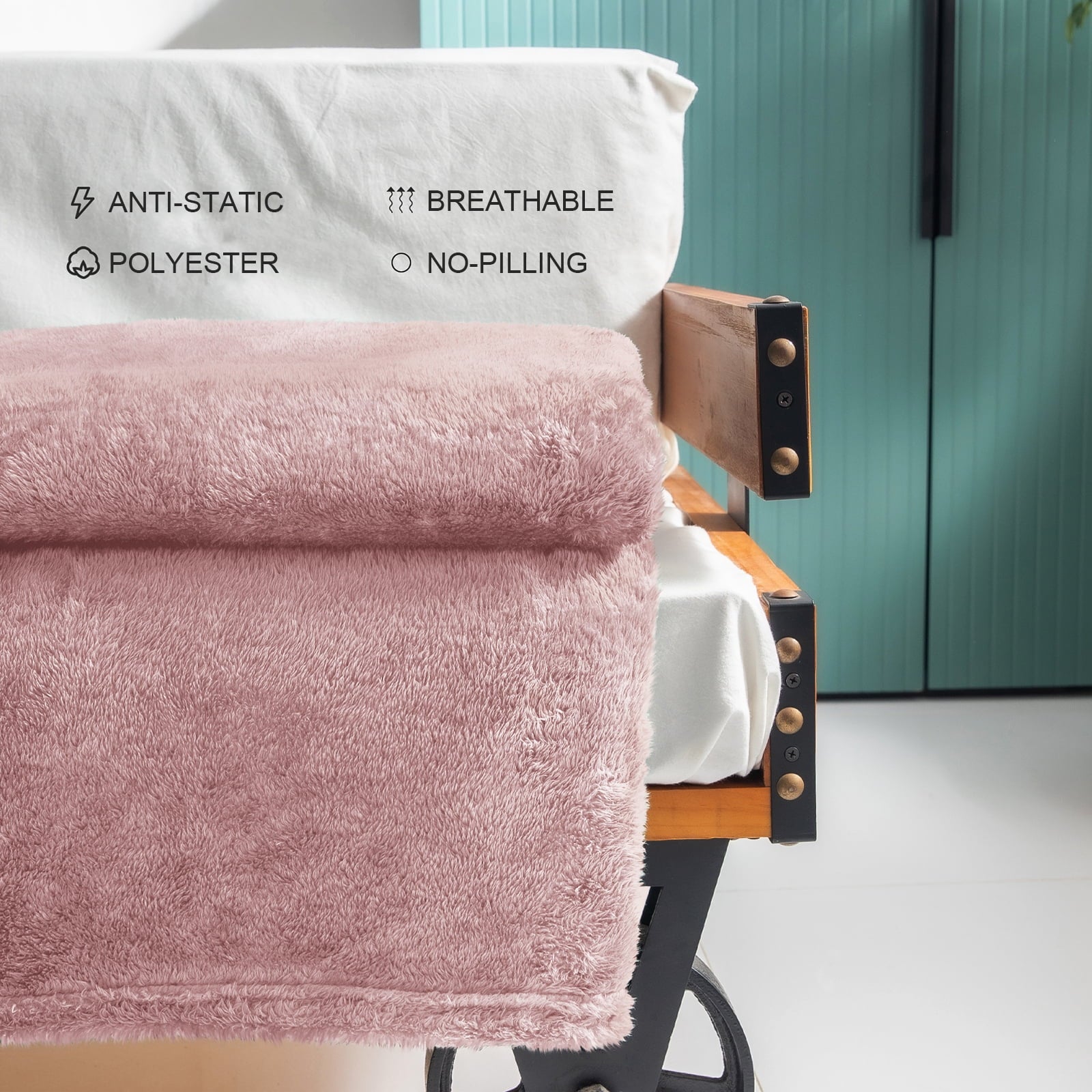 Plush Fuzzy Large Fleece Throw Blanket (50" x 70", Dusty Pink)- Soft, Warm and Lightweight - Image 4