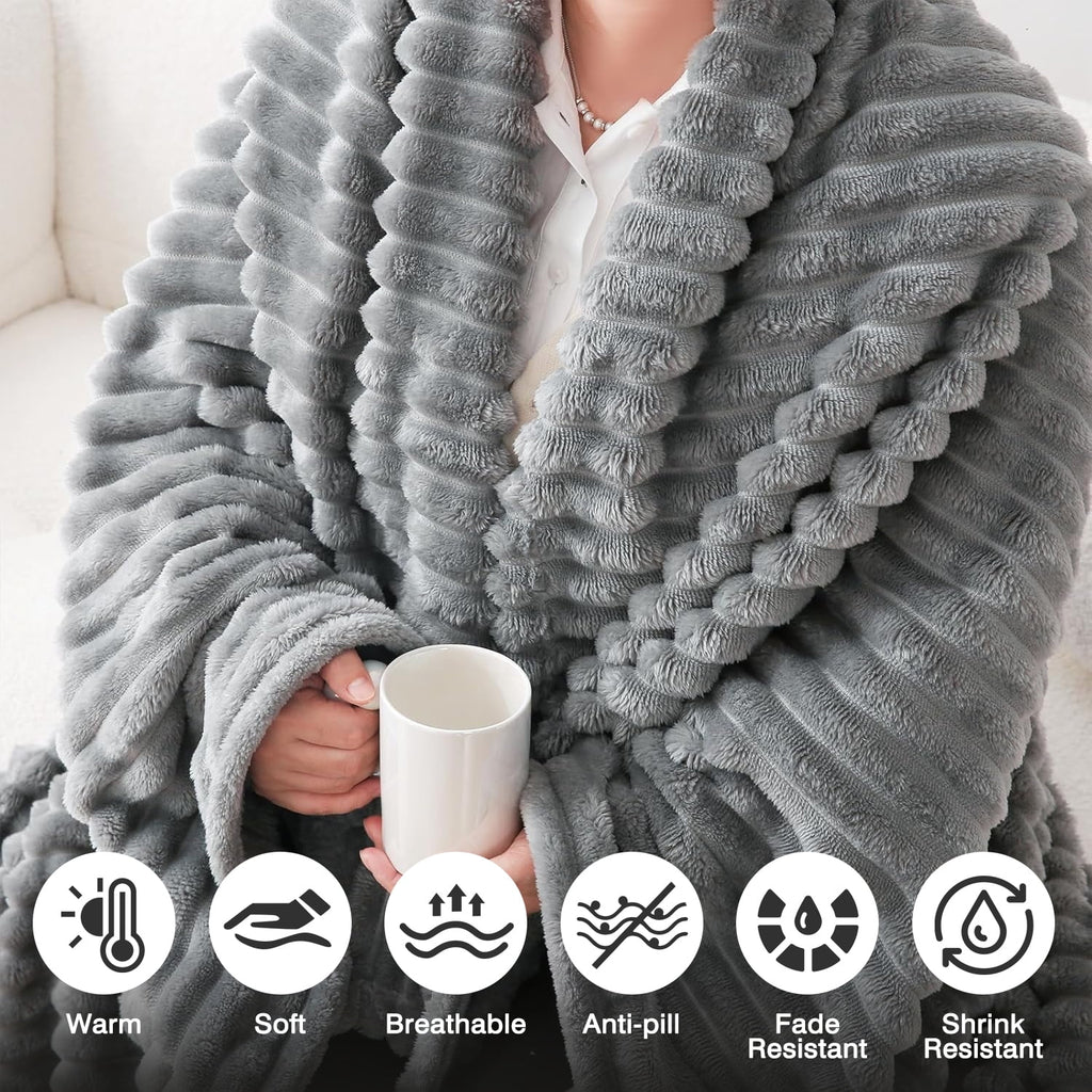 for Couch,Sofa,Bed, Super Soft Striped Gray Bed for Office Picnic Travel Bedroom, Warm Cozy Lightweight Home Decor fo... - Image 5