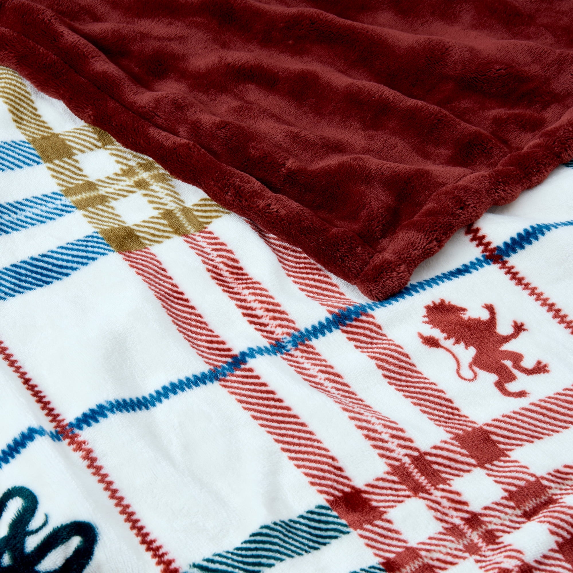 Academic Plaid Tartan Crest with Faux Leather Patch and Milky Mink Reverse Throw, 60x70 inches - Image 3