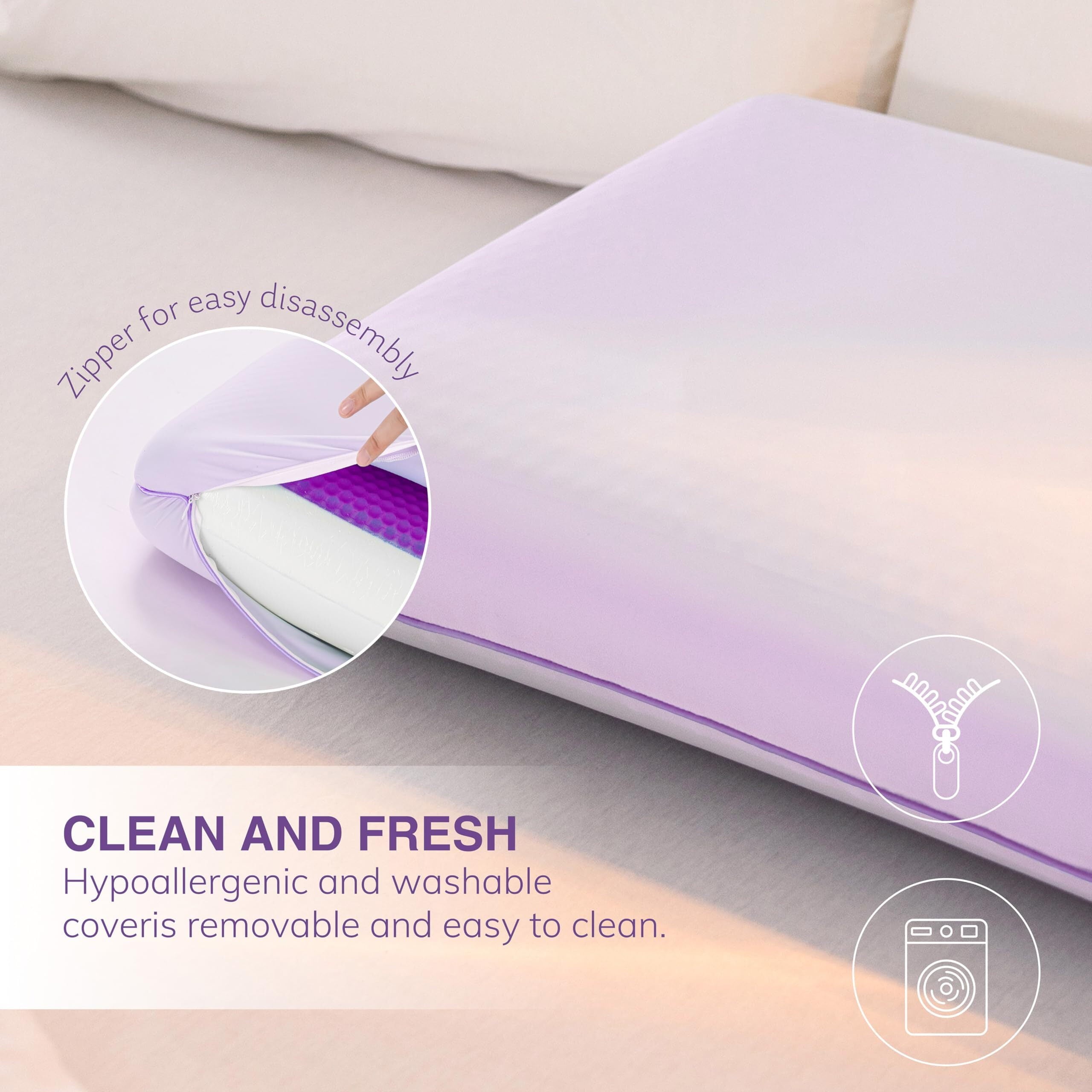 Memory Foam Pillow, Cooling Gel Bed Pillow, Queen, Purple - Image 5