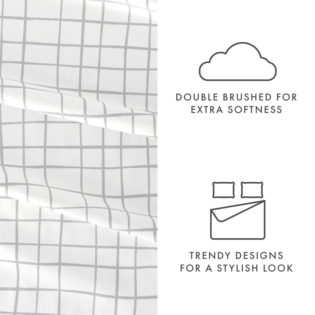 4 Piece Pattern Microfiber Bed Sheets Set, Light Gray Crossroad, Twin - Image 4