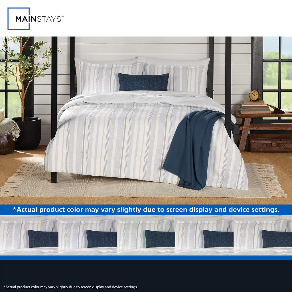 Mainstays Full/Queen Comforter Set, All-Season, 5-Piece, Blue Yarn Dyed Stripe - Image 5