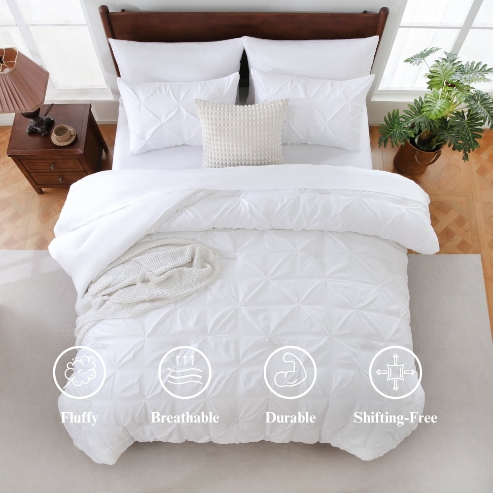 7 Pieces Pinch-Pleated Comforter Set, White Queen Size - Image 4