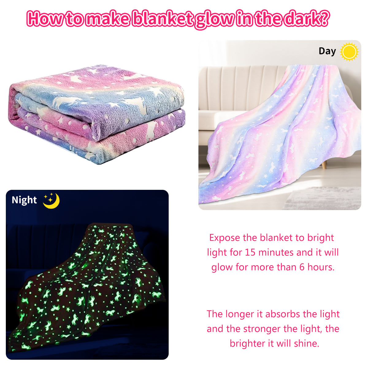Glow in The Dark Pony Blanket for Kids, 50"x60" Soft Cozy Luminous Flannel Blanket, Christmas Birthday Gift for Girls... - Image 6