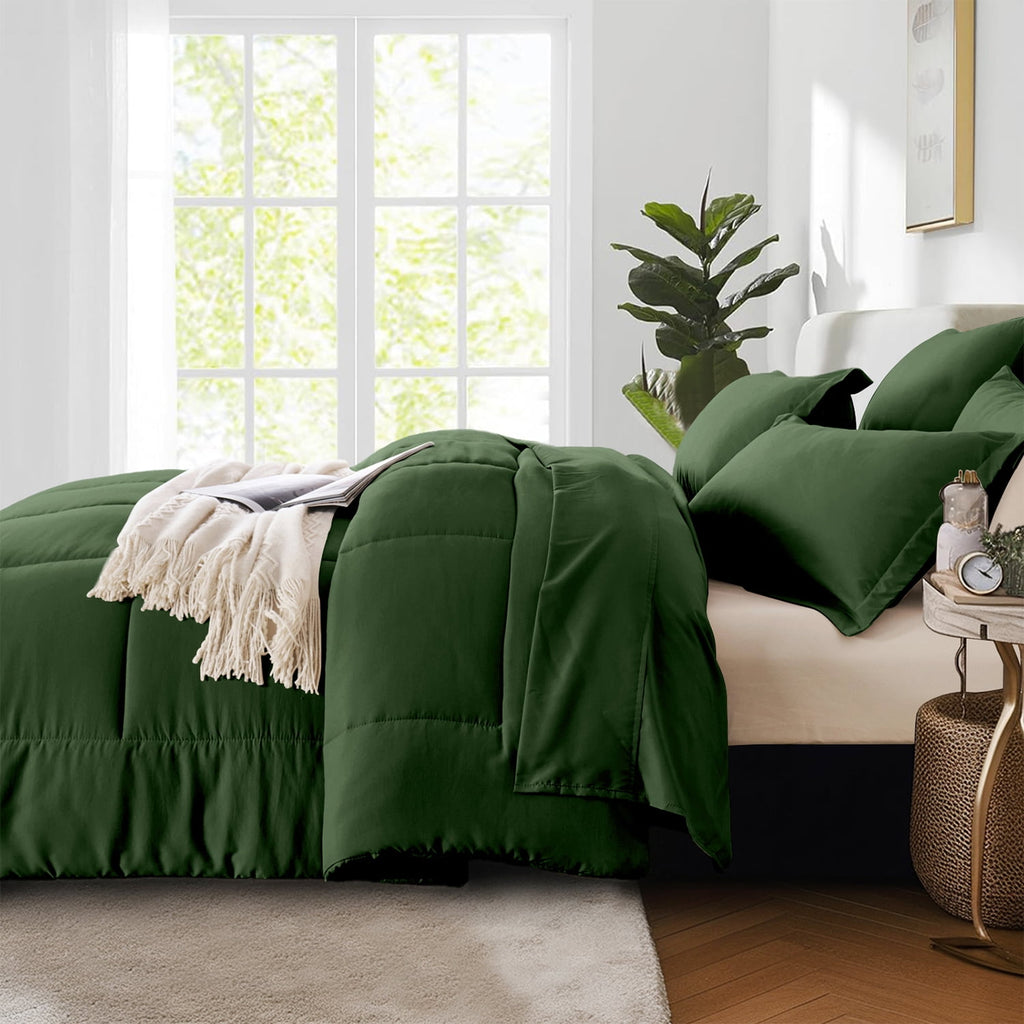 Flymme Queen Comforter Set Forest Green Bed in a Bag Queen Size 7 Pieces Soft Bed Set Lightweight Microfiber Green Bedding Comforter Set wit - Image 5