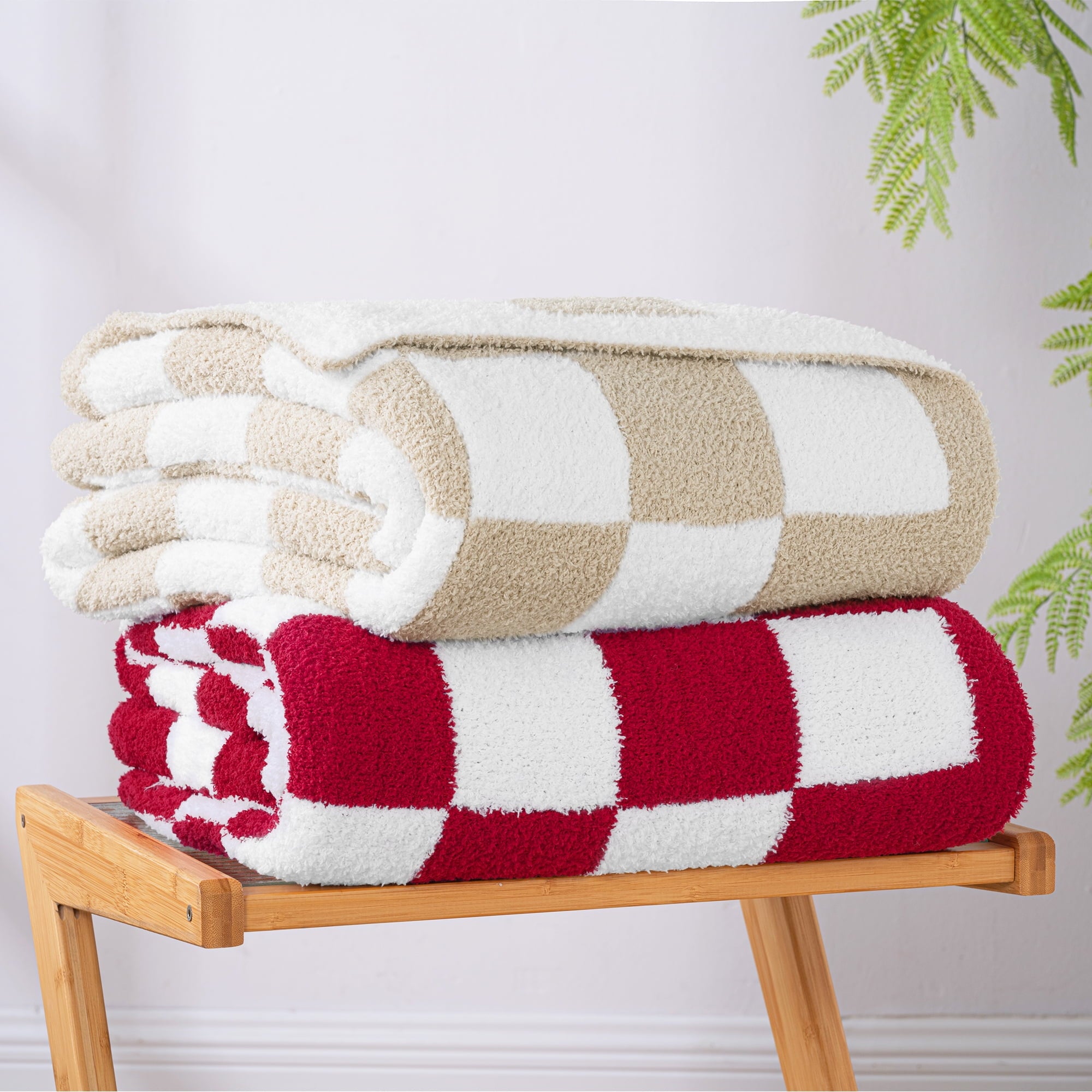 Checkered Knit Throw Blanket, Ultra Soft Cozy Fluffy Checkerboard Blankets, Lightweight Fuzzy Plush Throw for Couch a... - Image 5