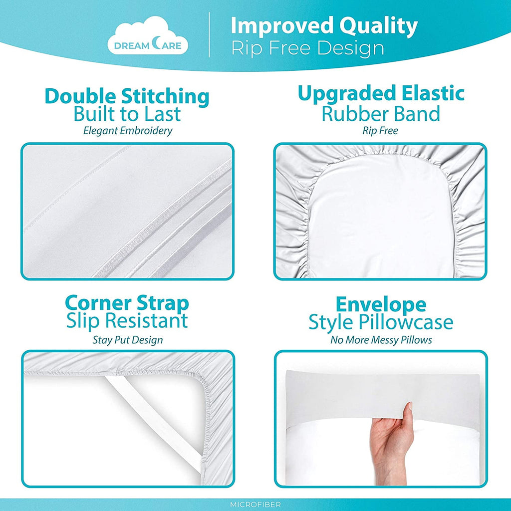 Bed Sheets Set - Queen Size Sheet with Side Pocket - 4pcs Set, 15 inches, White - Image 3
