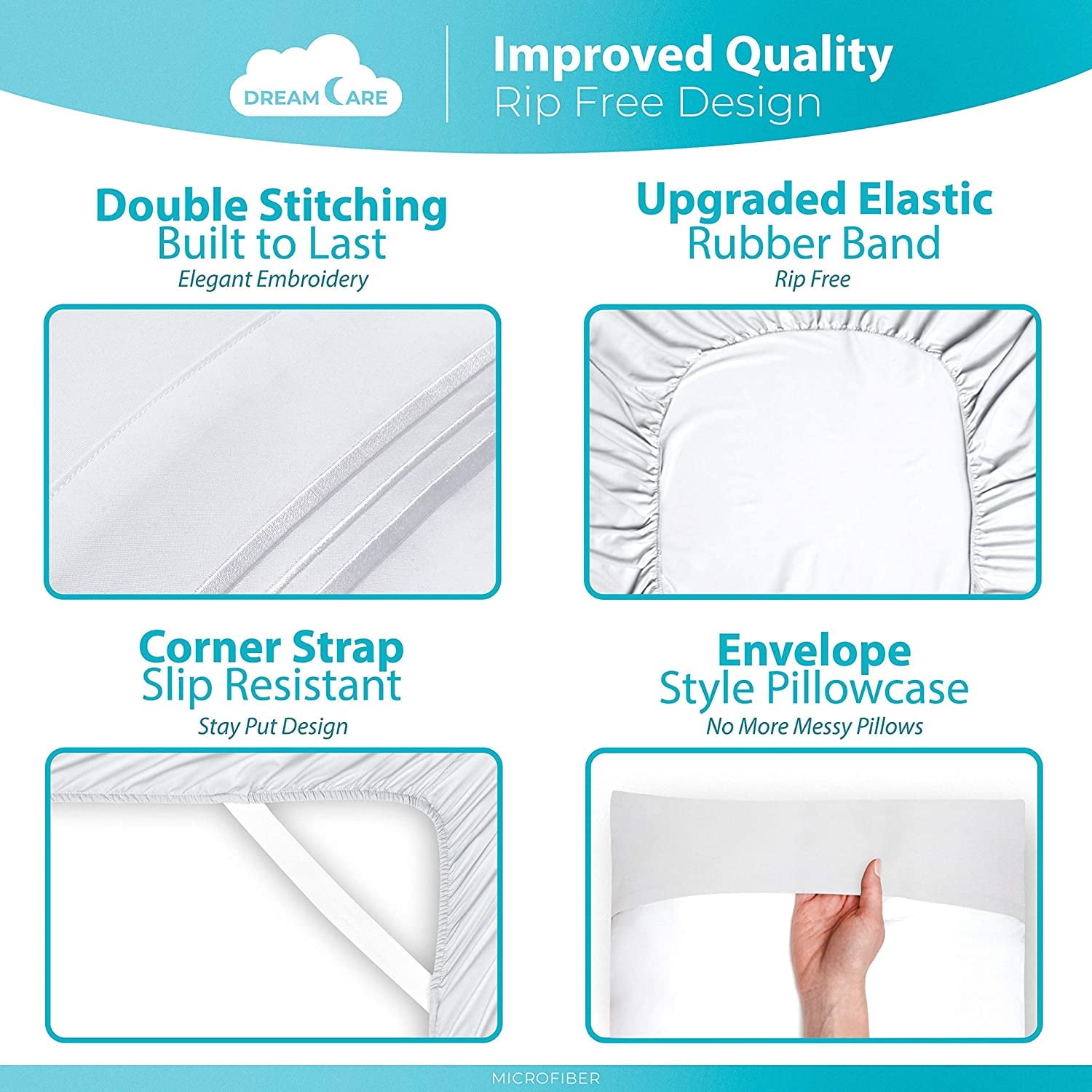 Bed Sheets Set - Queen Size Sheet with Side Pocket - 4pcs Set, 15 inches, White - Image 3