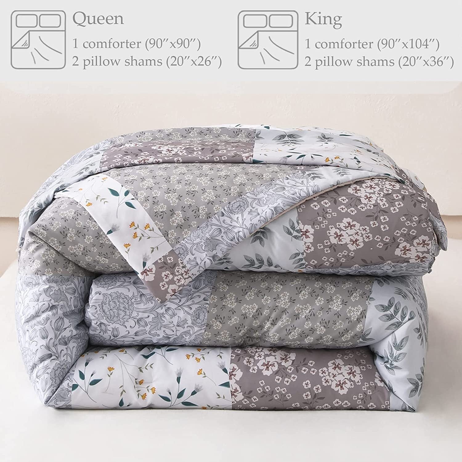 Whale Flotilla 3-Piece Queen Comforter Set, Soft Reversible Bedding Comforter Sets, Patchwork Printed Down Alternative Comforter Duvet for A - Image 3