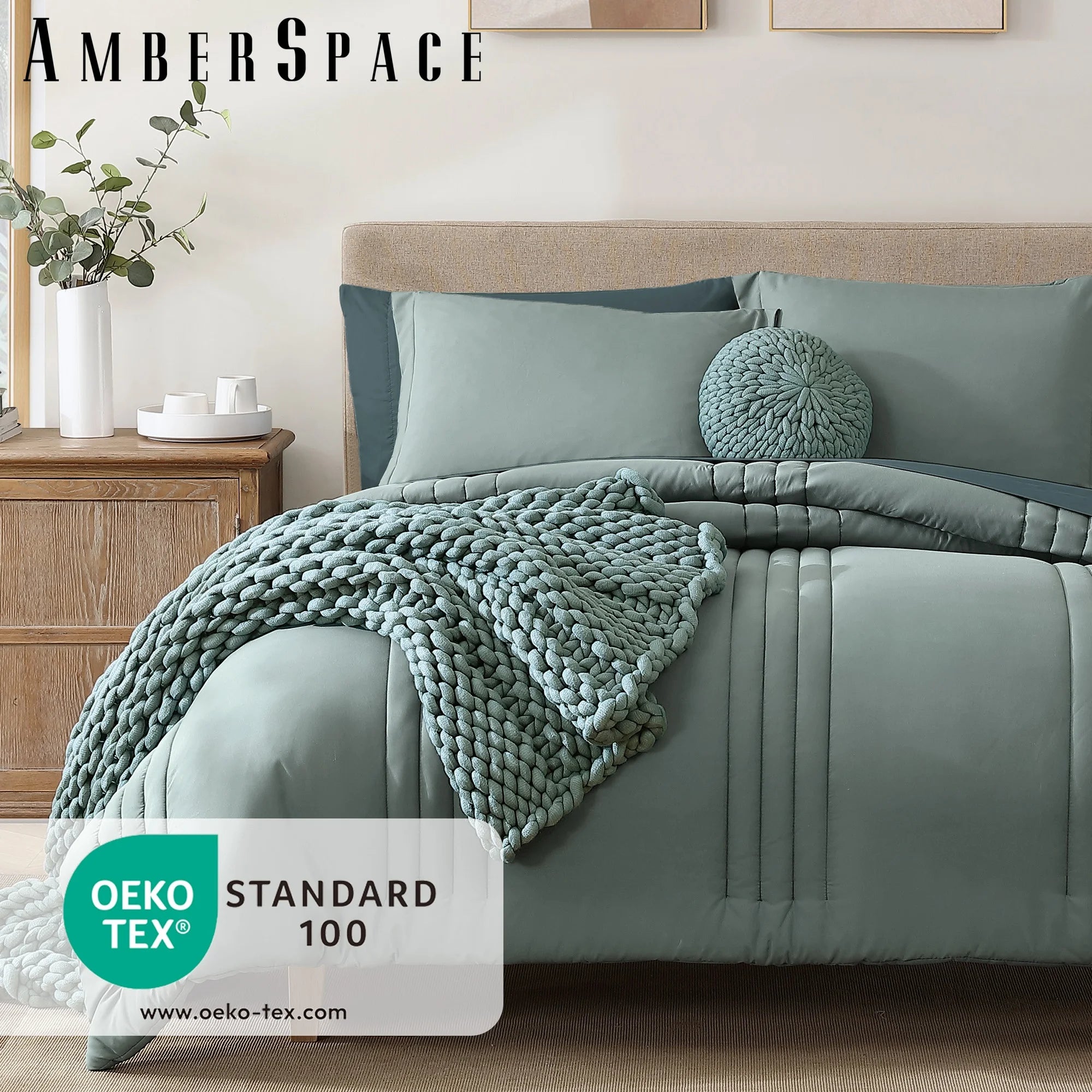 Amberspace 7-piece Bed in a Bag Comforter Set with Sheets,Sage Green,Full - Image 5