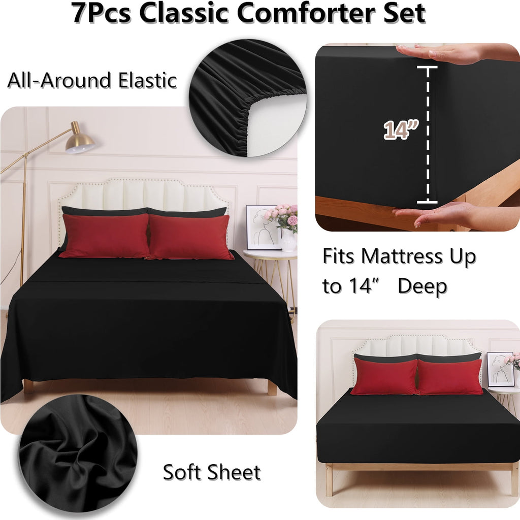 HIG 7 Piece Reversible Queen Comforter Set - Red Quilted Down Alternative Bedding All Season Super Soft Microfiber Bed in a Bag Includes She - Image 5