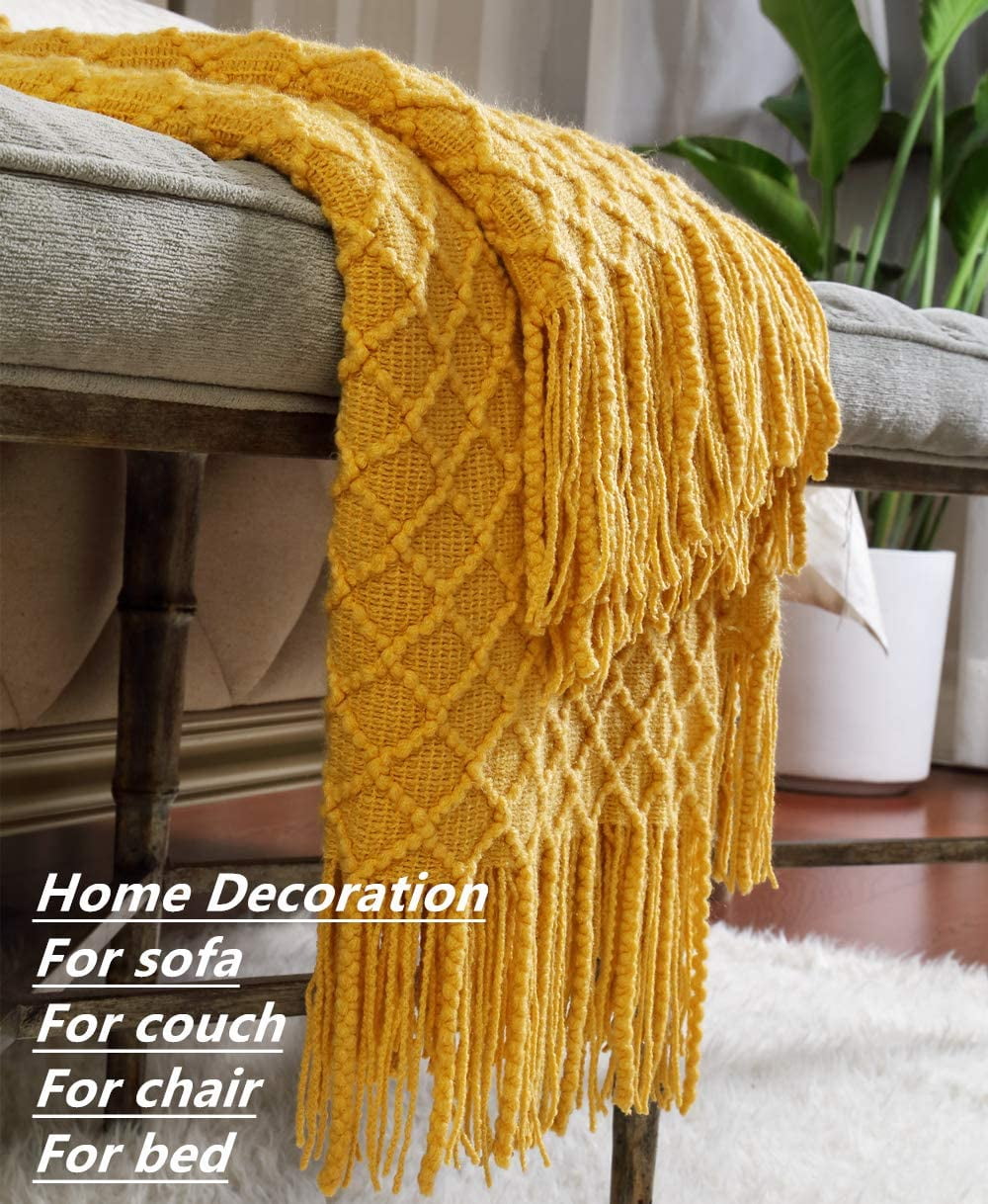 Decorative Soft Spring Summer Fall Throw Blanket ,for Couch Sofa Chair Bed,50''X60'',Mustard Yellow - Image 5