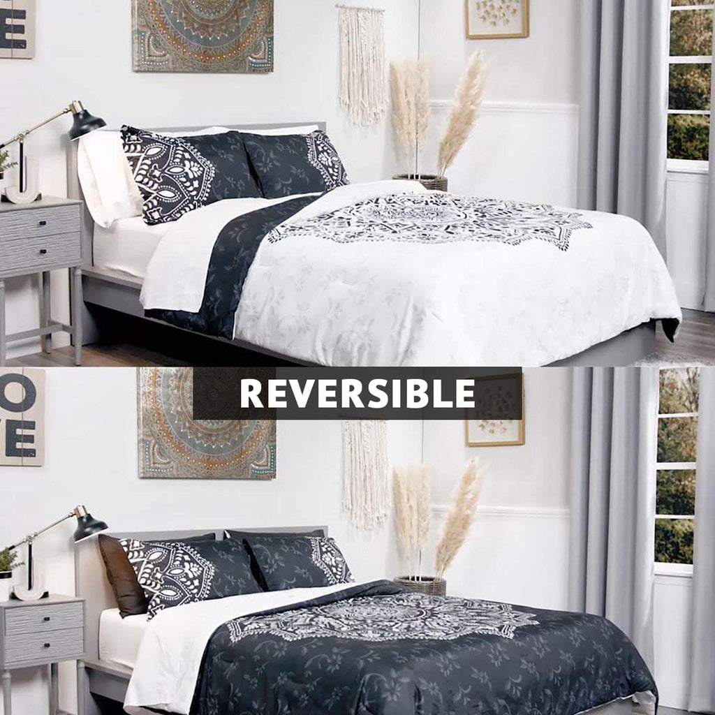 Queen Comforter Set, Bedding Comforter Set Queen Size W/ Side Pockets, Black, 9 Pieces - Image 5