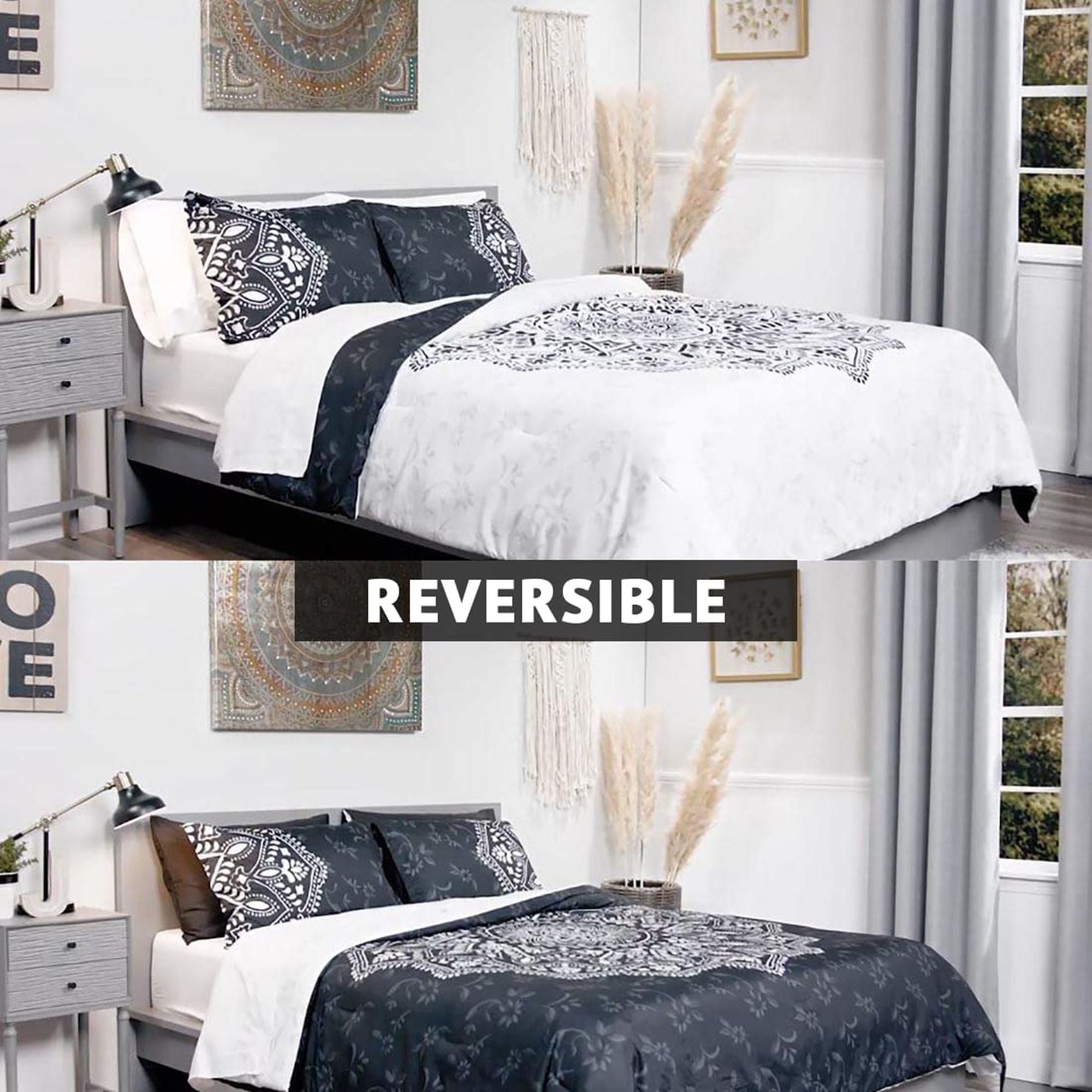 Queen Comforter Set, Bedding Comforter Set Queen Size W/ Side Pockets, Black, 9 Pieces - Image 5