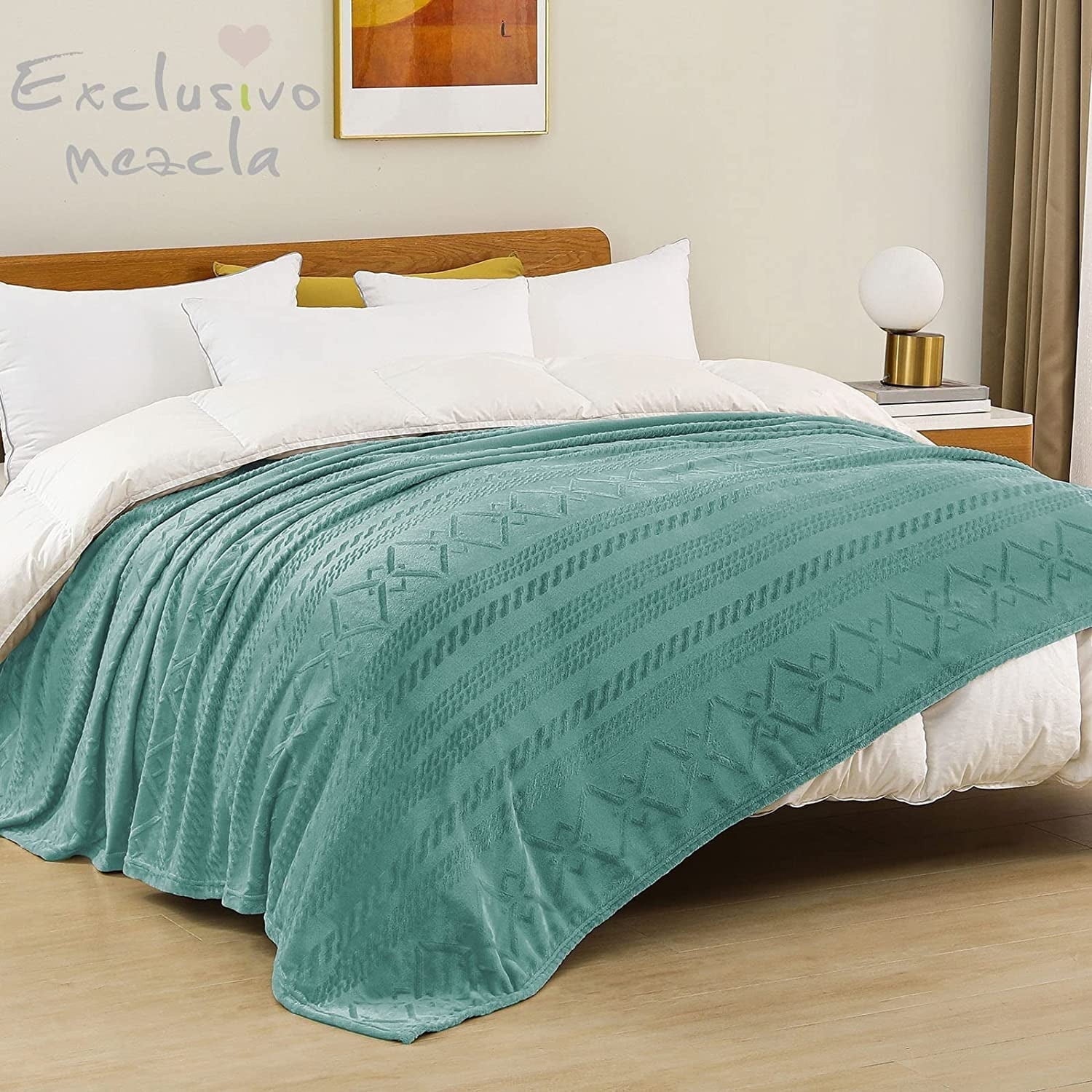 Queen Size Soft Bed Blanket, Warm Fuzzy Luxury Bed Blankets, Decorative Geometry Pattern Plush Throw Blanket for Bed,... - Image 2