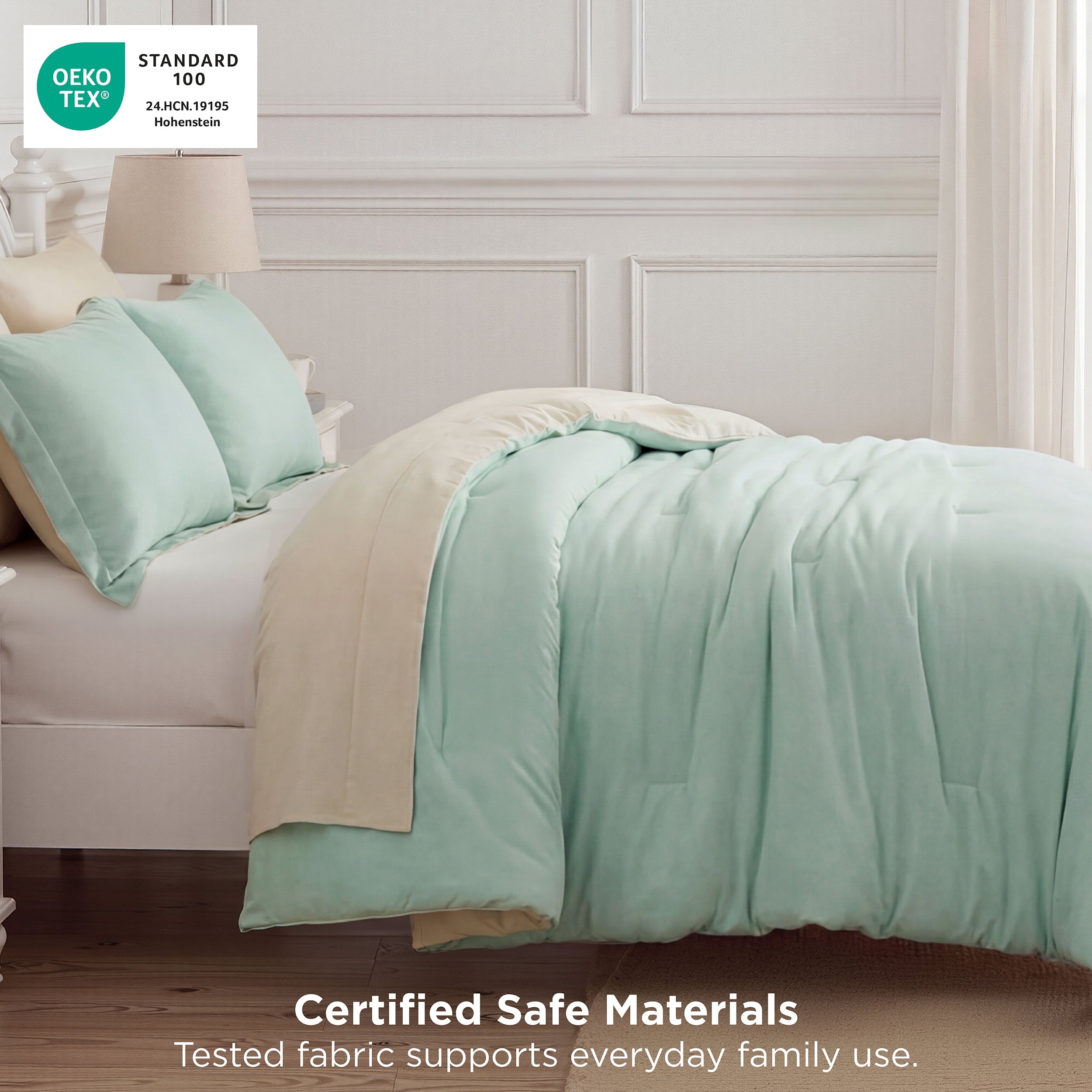 Queen Comforter Set Sage Green, 7 Pieces Lightweight Queen Bedding Sets, Contrasting Design - Image 5