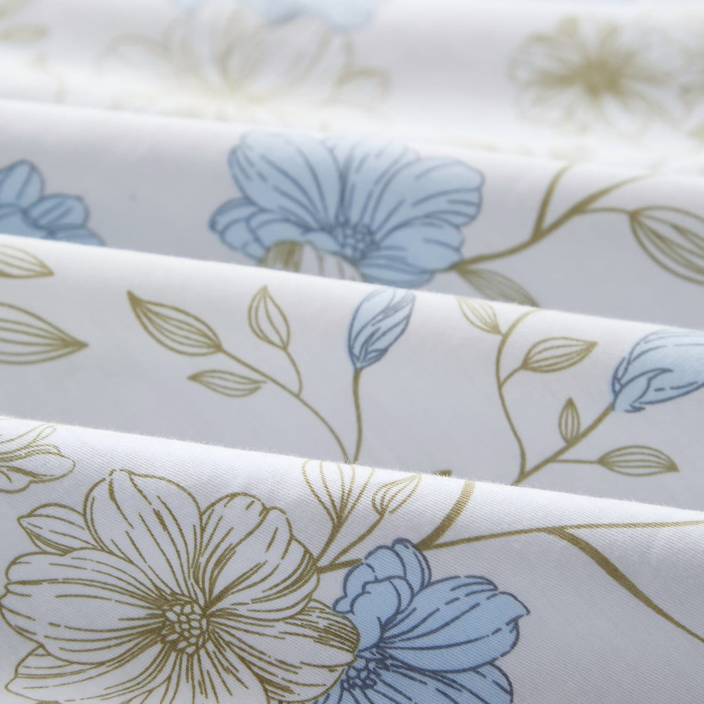 Cotton Comforter Sets Queen Size, 3 Pieces Botanical Blue Floral Reversible Bedding Sets for Adults All Season - Image 6