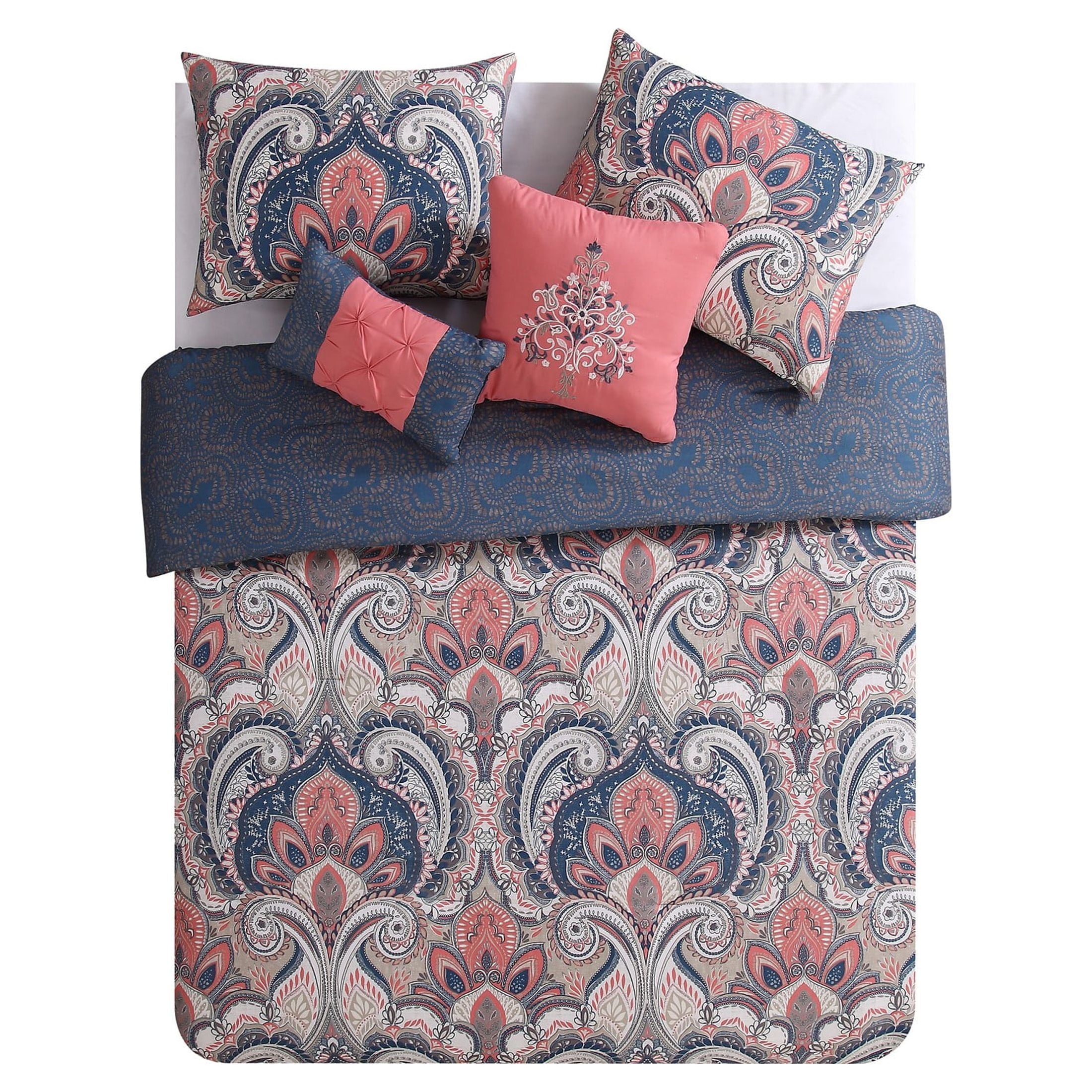 VCNY Home Casa Real 5-Piece Coral Damask Reversible Comforter Set, King, Adult, Unisex - Image 3