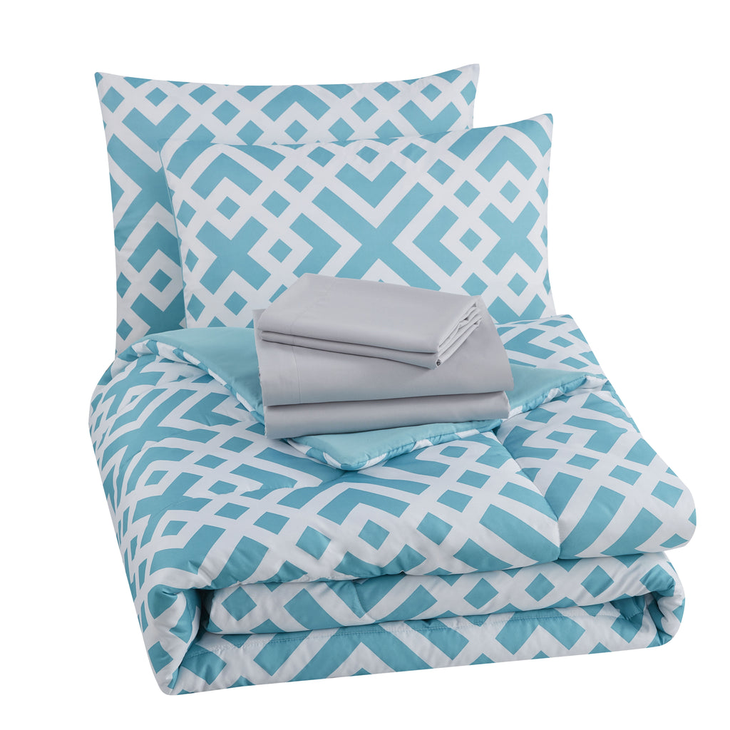 Teal Geometric 6 Piece Bed in a Bag Comforter Set with Sheets, Twin/Twin-XL - Image 5