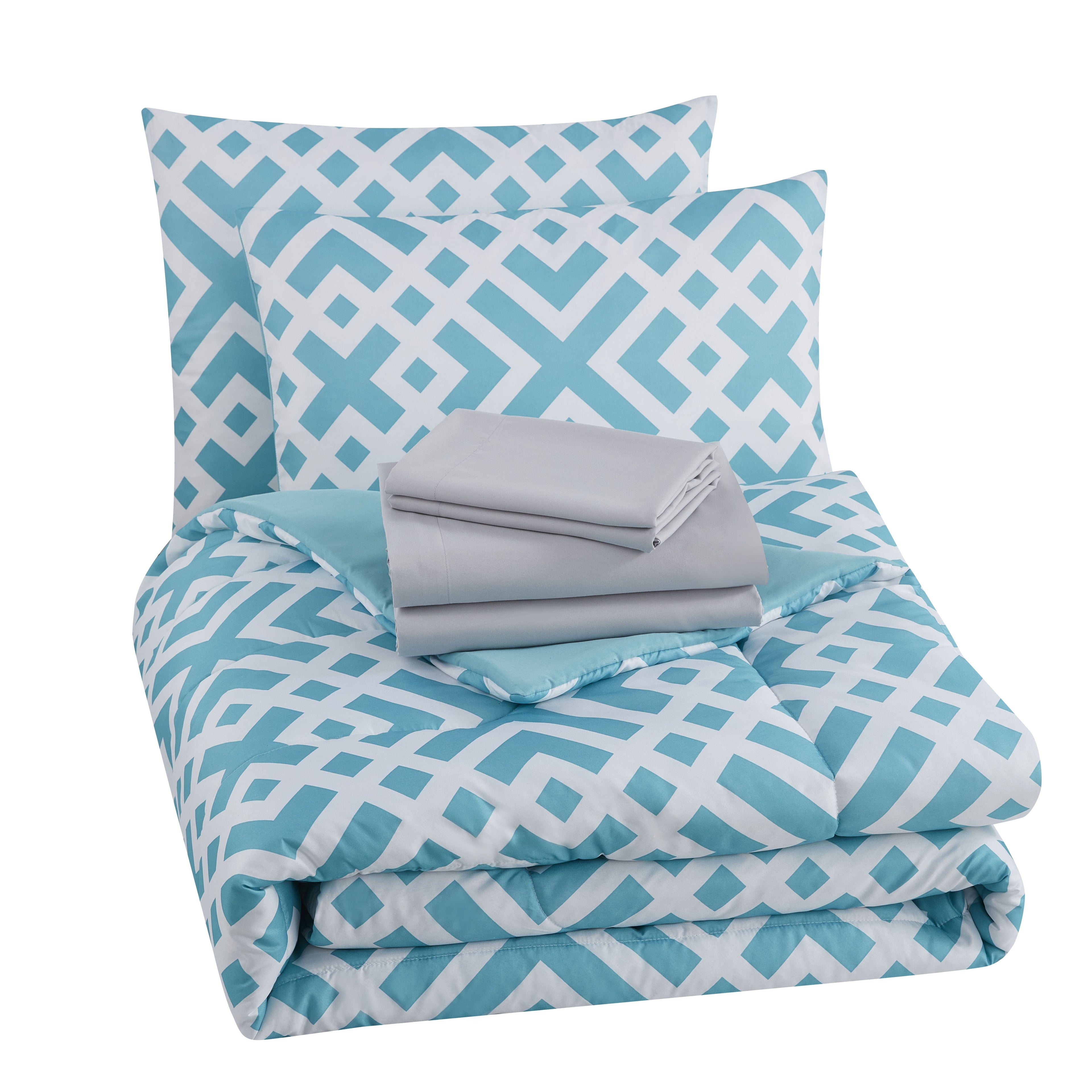 Teal Geometric 6 Piece Bed in a Bag Comforter Set with Sheets, Twin/Twin-XL - Image 5