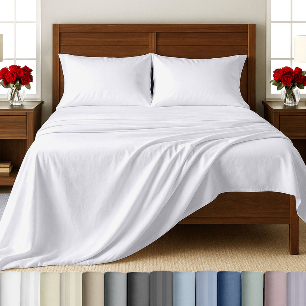 500-Thread-Count 100% Cotton Sheet White Queen-Sheets Set, 4-Piece Extra Long-Staple Combed Cotton Bedding Sheets for...