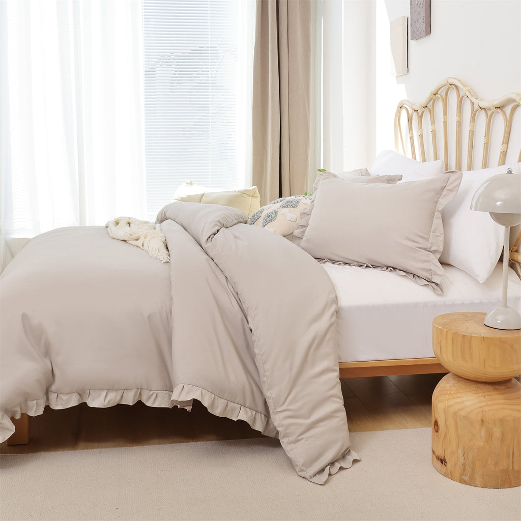 SPRINDAY Queen Comforter Set For Adult, 3 Piece Ruffle Oatmeal Comforter Sets All Season - Image 2