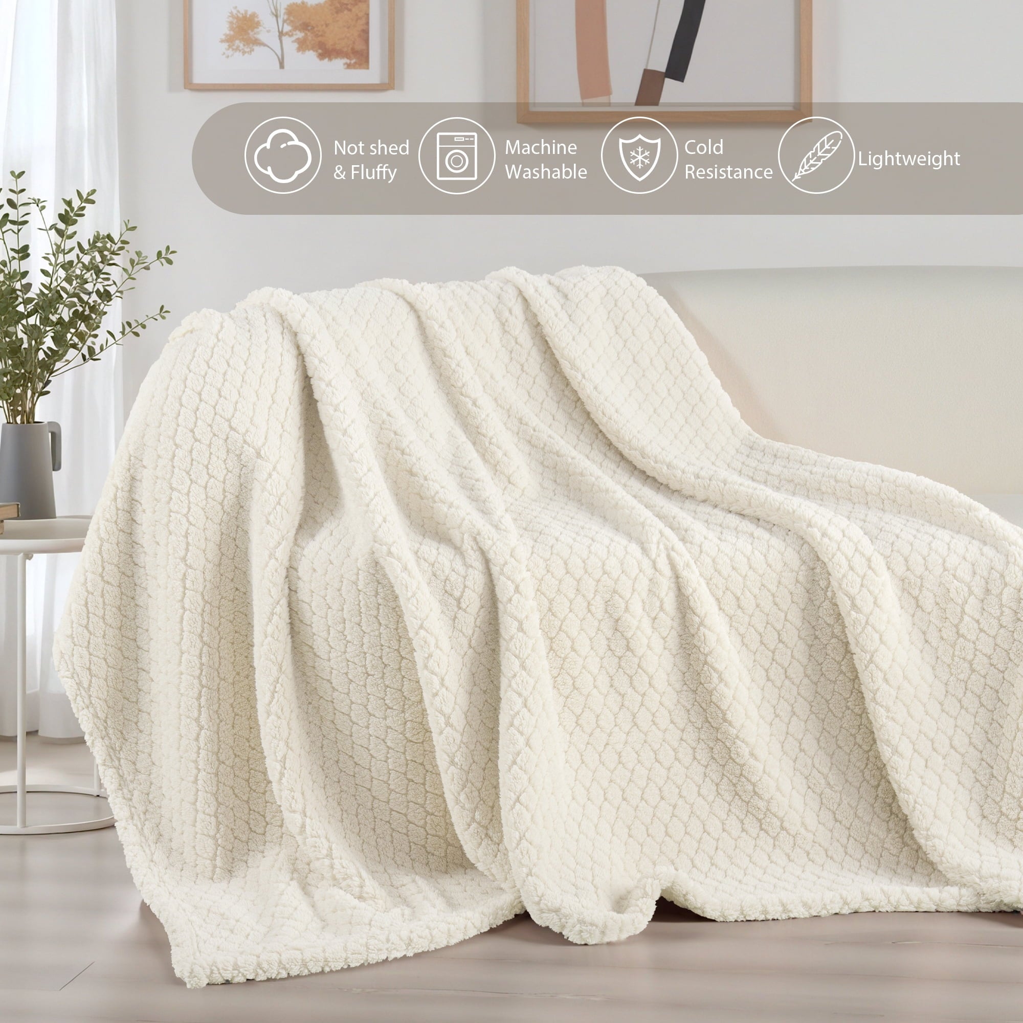 Fleece Throw Blanket for Couch, Super Soft Jacquard Bed Blanket, Lightweight Fuzzy Warm for All Seasons, 50x60 Inches... - Image 3