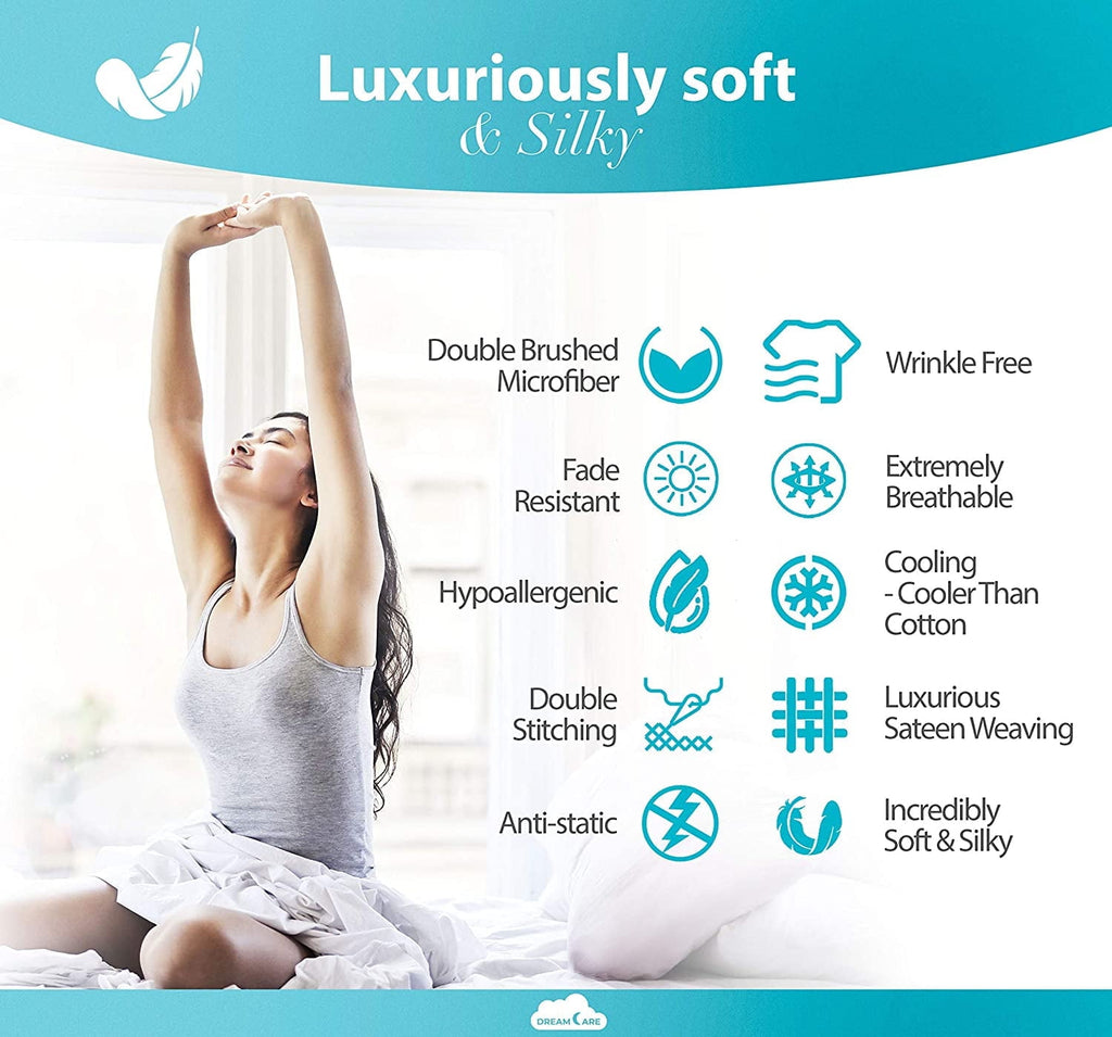 Bed Sheets Set - Queen Size Sheet with Side Pocket - 4pcs Set, 15 inches, White - Image 6
