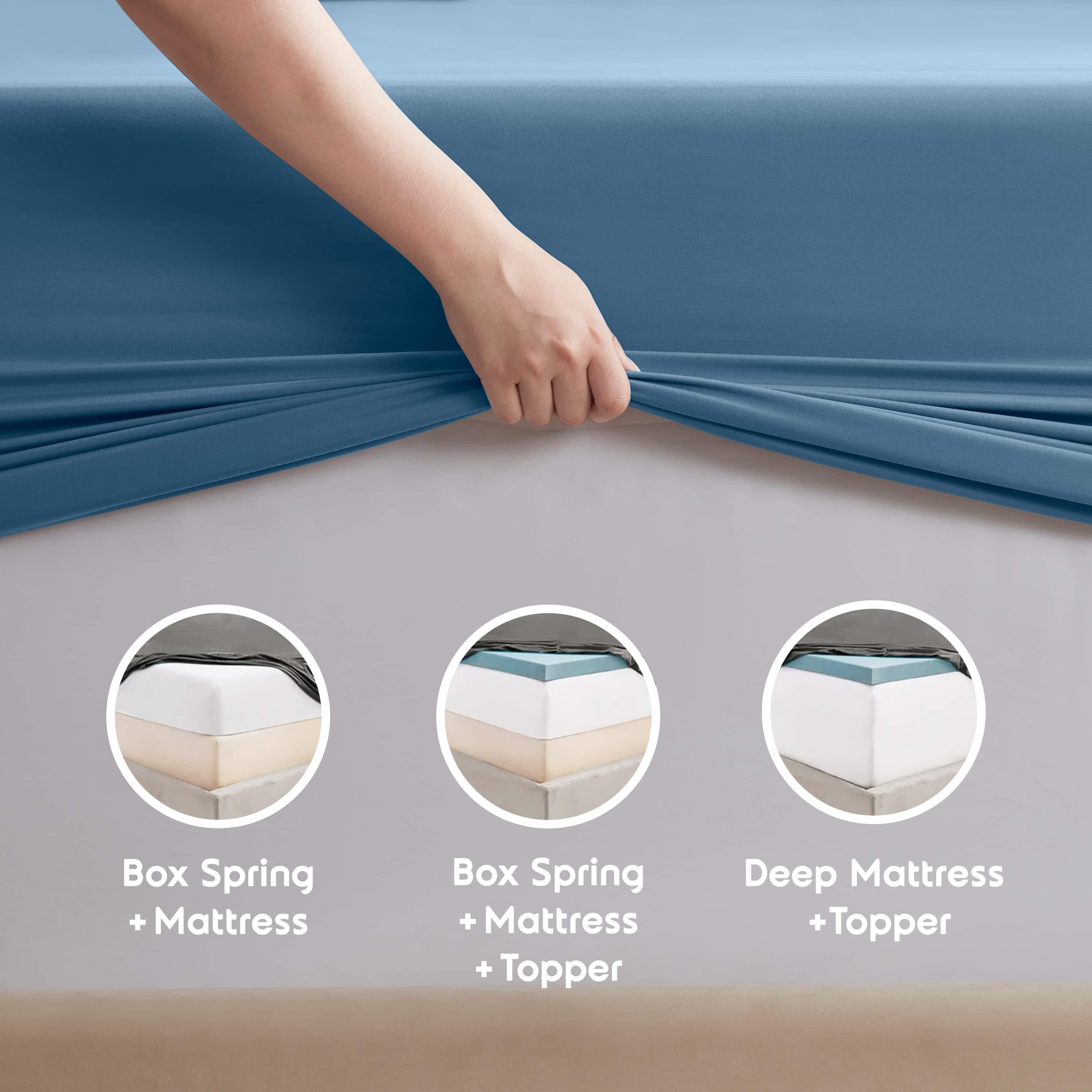 Split King Sheet Sets, 1800 Series Deep Pocket 5 Piece, Luxury Soft Microfiber Bed Sheet Sets, BLUE HEAVEN - Image 4