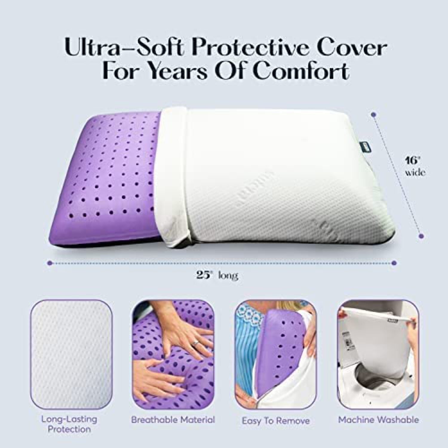 Plush Zen Bed Pillow, Lavender Scented Cooling Adaptive Memory Foam Queen - Image 2