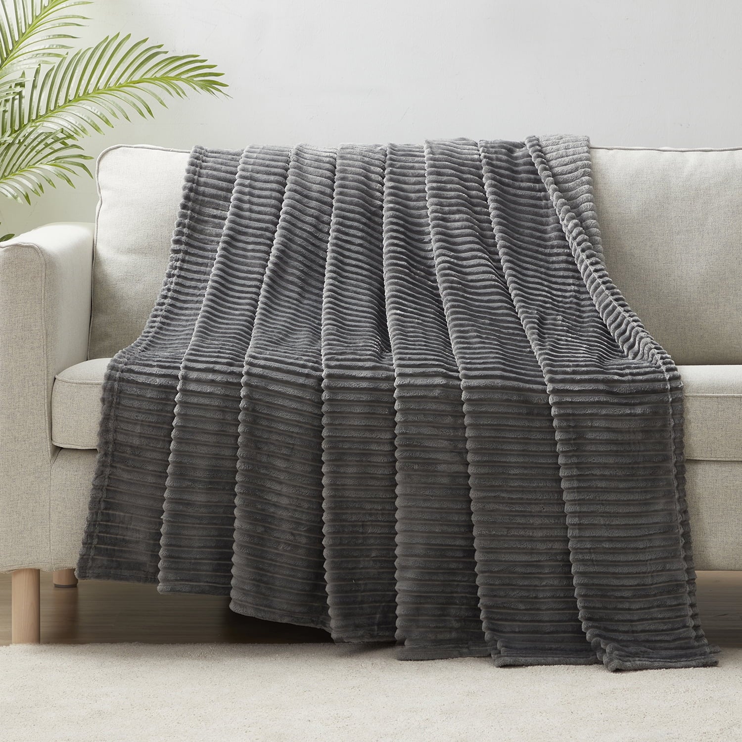 Cut Plush Fleece Blanket, Soft Lightweight Fuzzy Luxury Throw Size Bed Blankets for Bed, Throw, Gray - Image 4