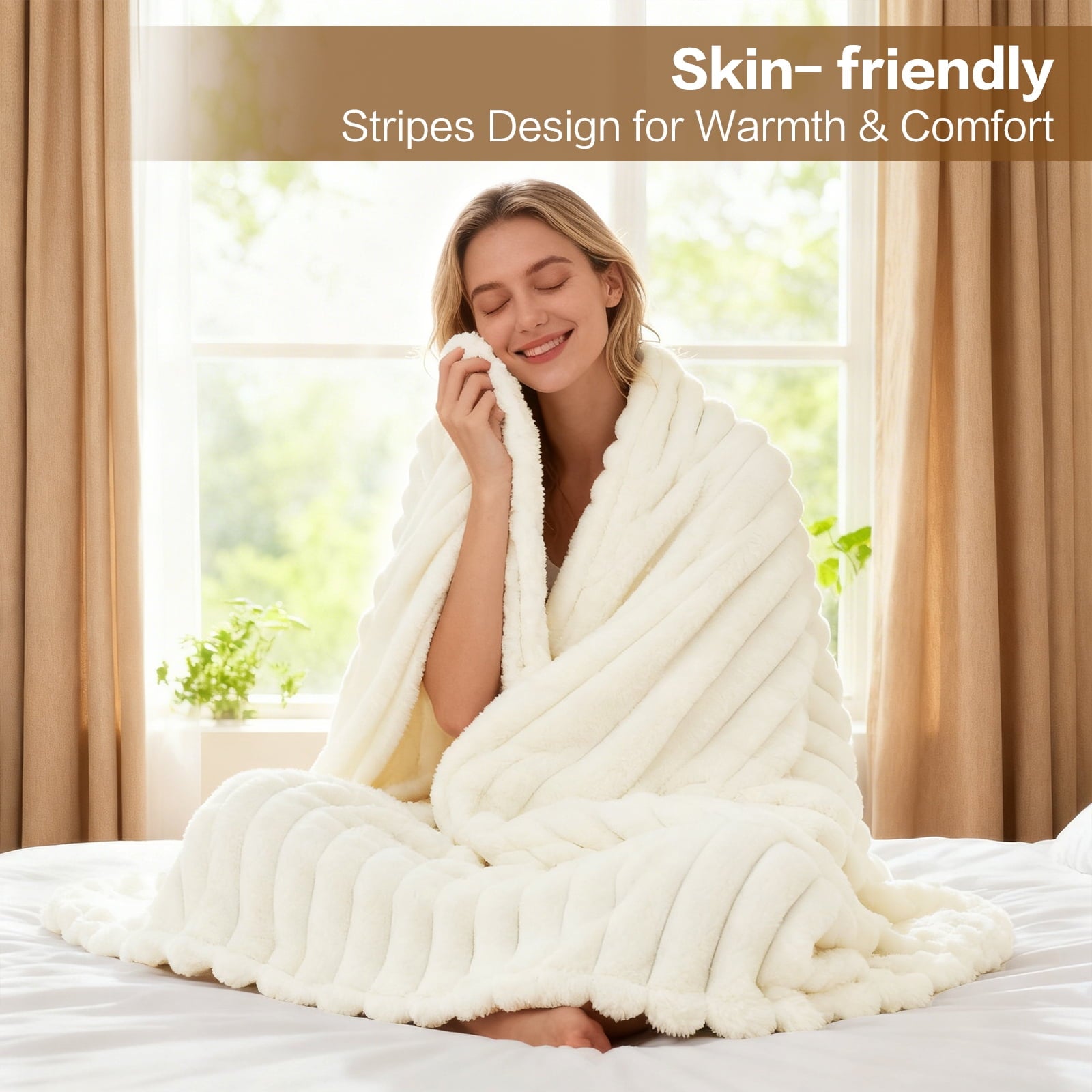 EMONIA White Fleece Throw Blanket for Couch, 320GSM Super Soft Cozy Blankets and Throws, Decorative Fleece Blankets for Women Men Gifts, Thr - Image 3