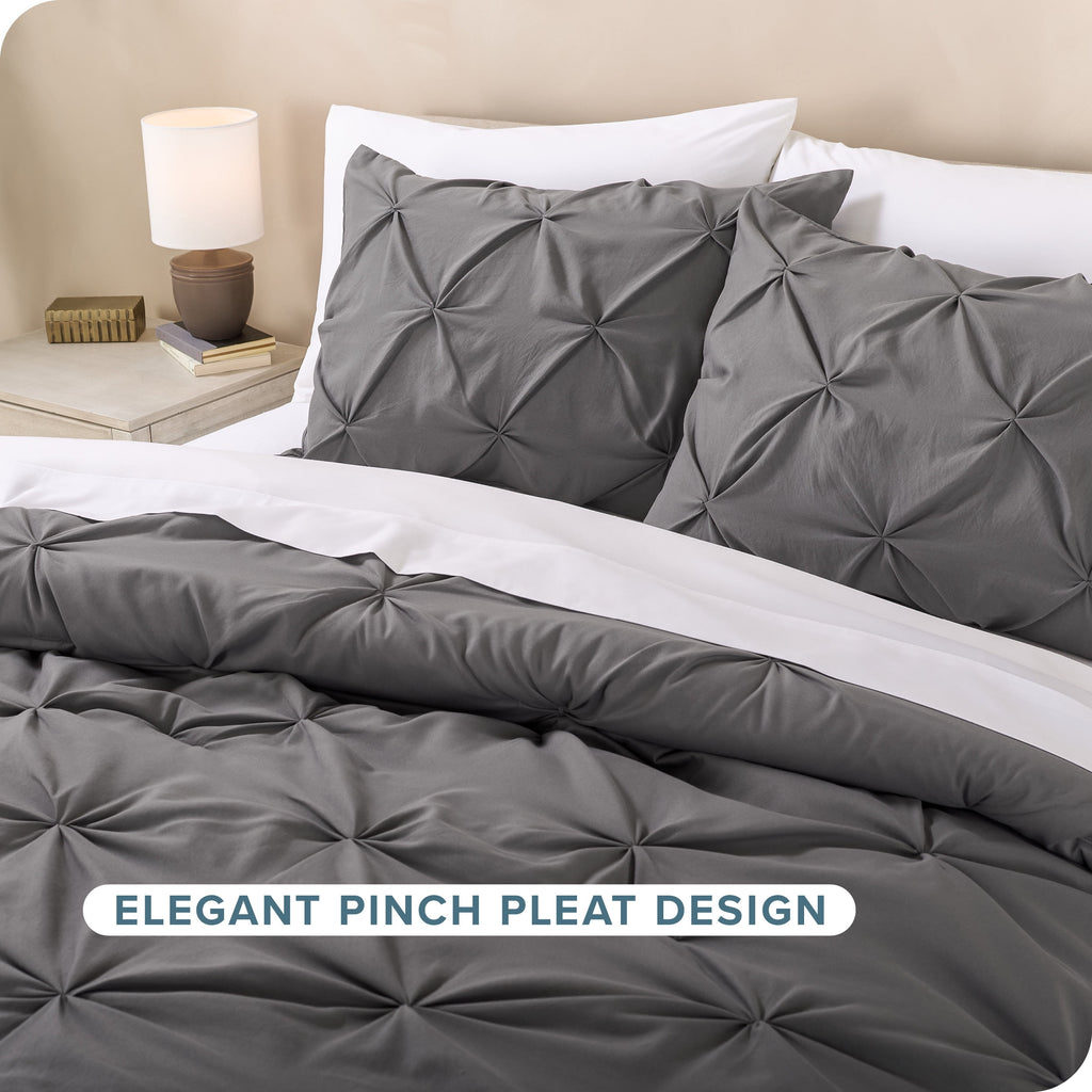Bare Home Pintuck Down Alternative Comforter Set - 3-Pieces - All Seasons - King, Grey - Image 6