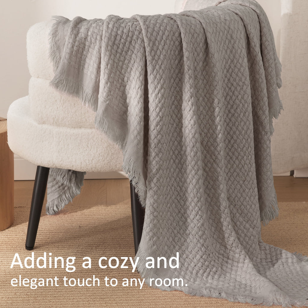 Exclusivo Mezcla Knitted Throw Blanket with Fringes for Couch, Soft and Warm Textured Throw for All Season, Lightweight Breathable Room Deco - Image 6