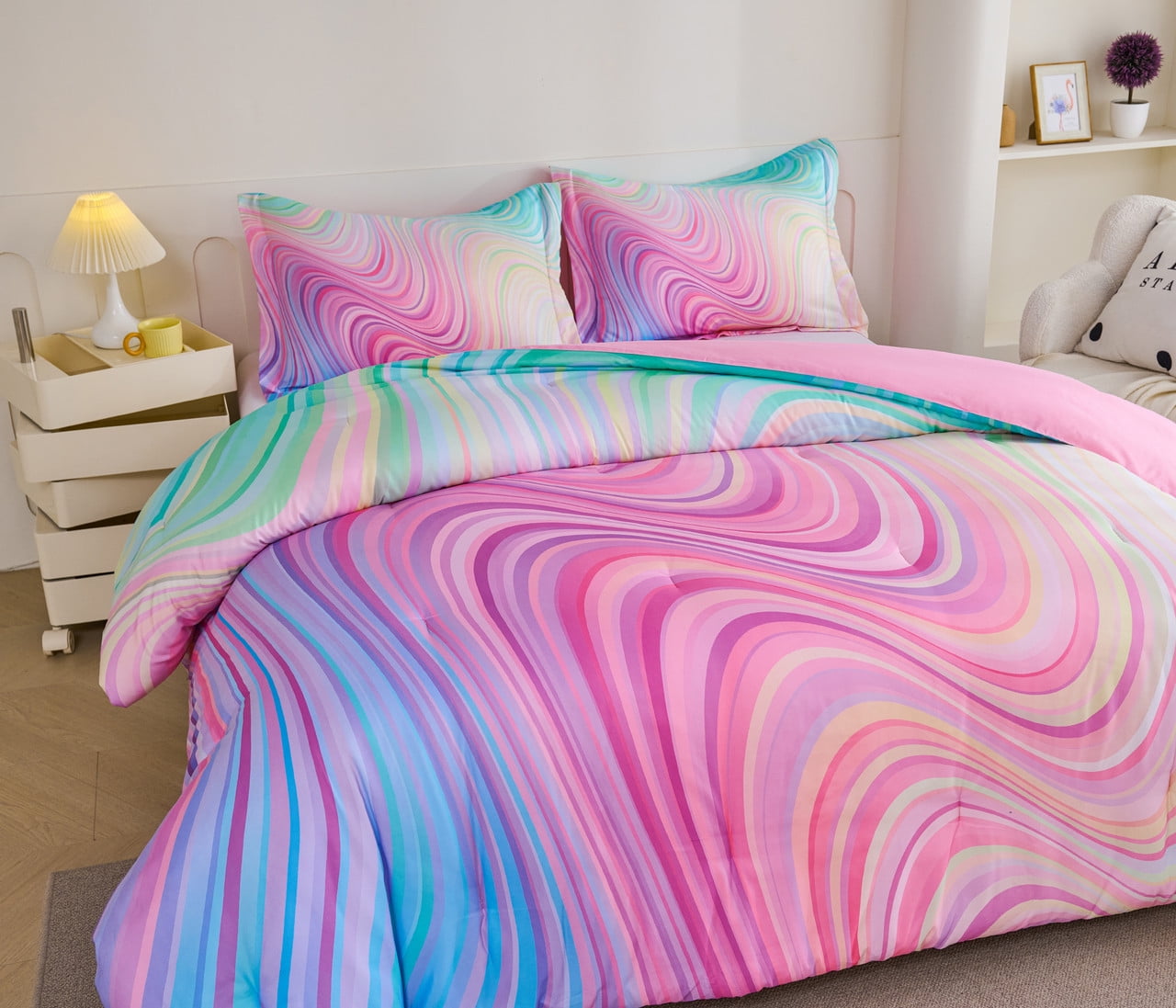 Koniroom 3-Piece Abstract Tie Dye Comforter Set, Blue Pink Purple, Kids Bedding Set for Girls Full/Queen Size - Image 4