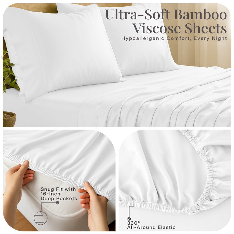 Lux Decor 100% Organic Viscose - 4 Piece Ultra-Soft Luxury Cooling Bed Sheets, 16" Deep Pocket, Breathable & Hypoalle... - Image 2