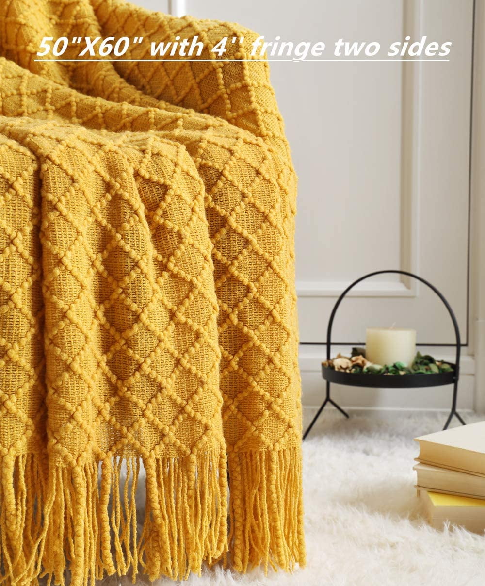 Decorative Soft Spring Summer Fall Throw Blanket ,for Couch Sofa Chair Bed,50''X60'',Mustard Yellow - Image 3