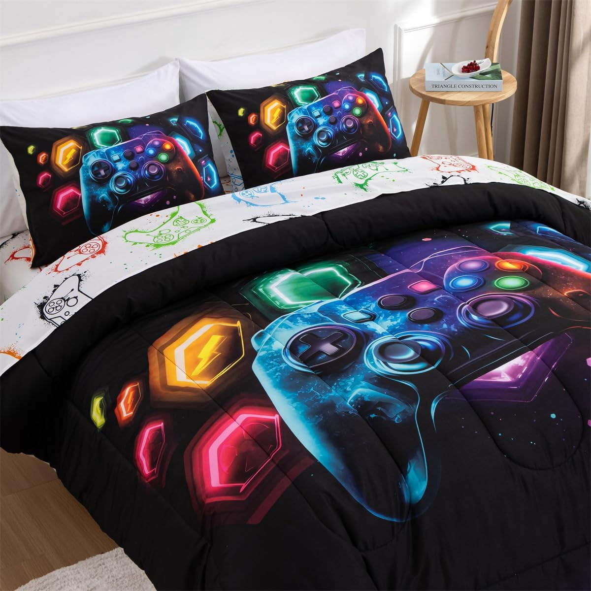 Game Console Comforter Set for Boys Girls Kids Space Universe Gaming Geometric Lightweight Microfiber Gamer Bedding S... - Image 5